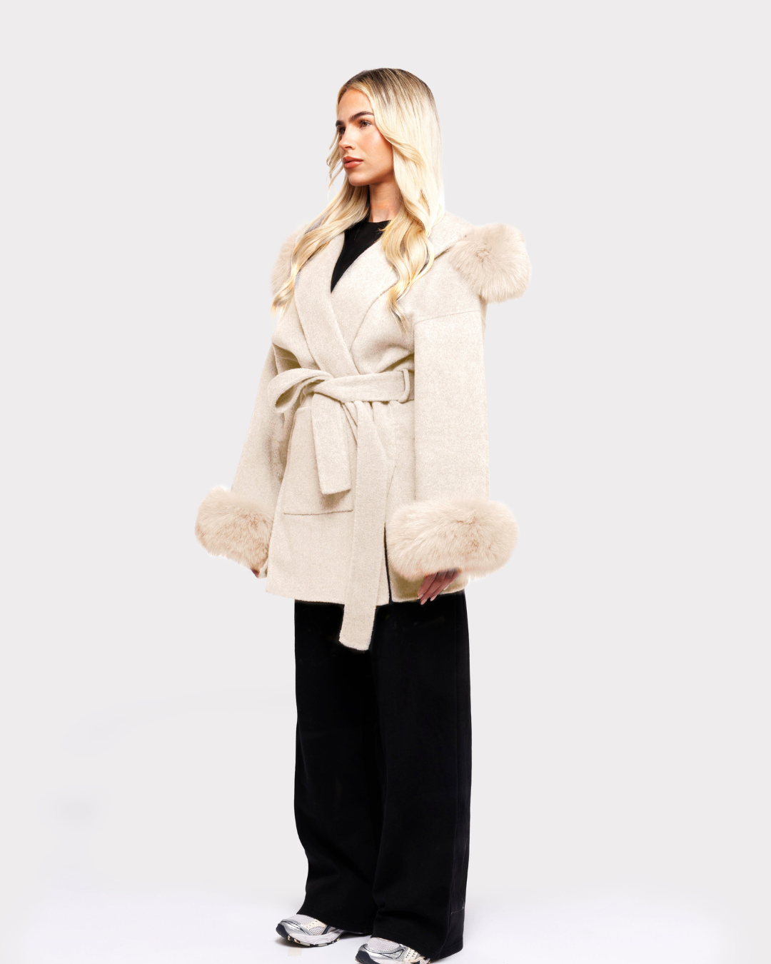 Velvet Hooded Coat - White