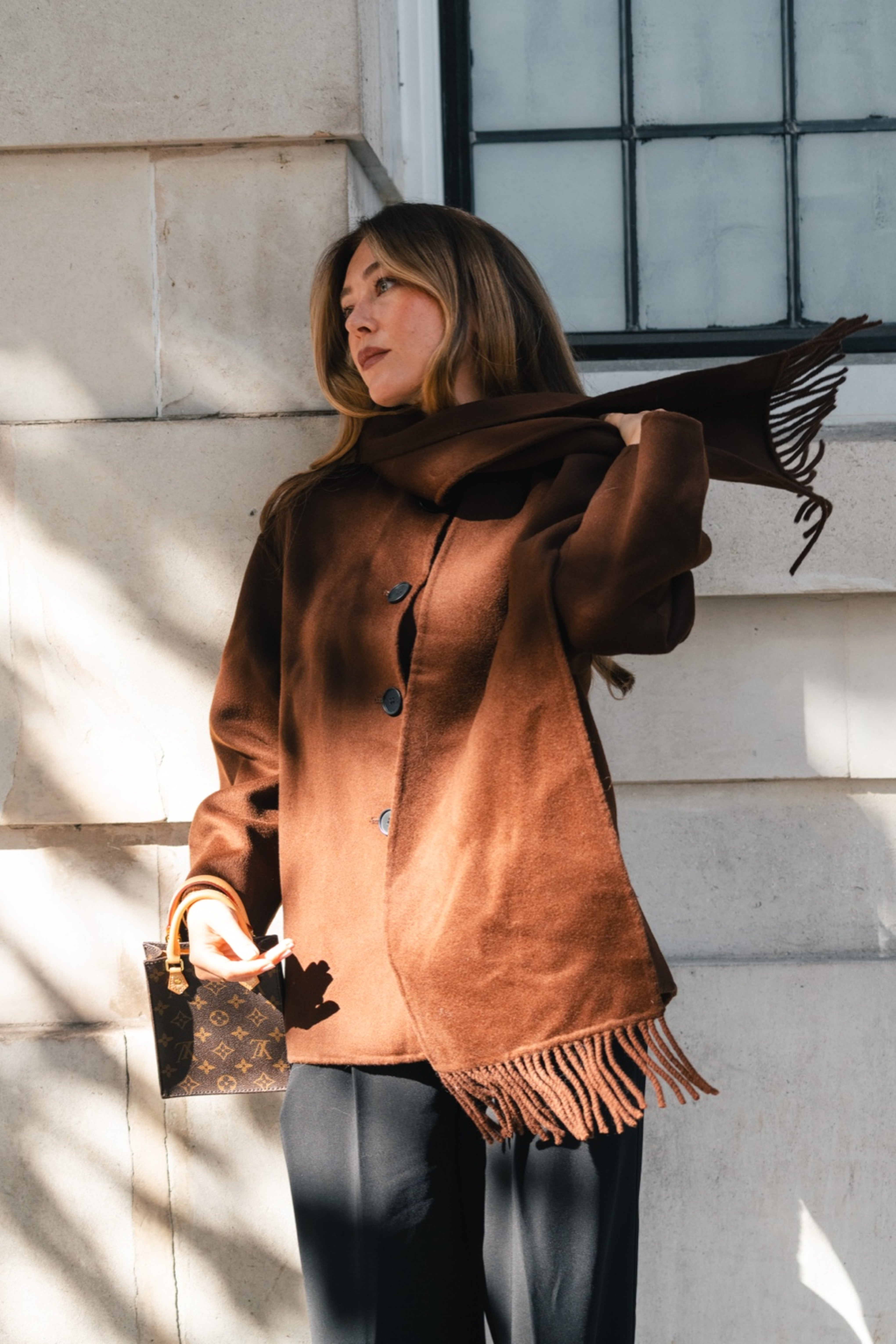 Siena Wool Coat with Scarf Brown