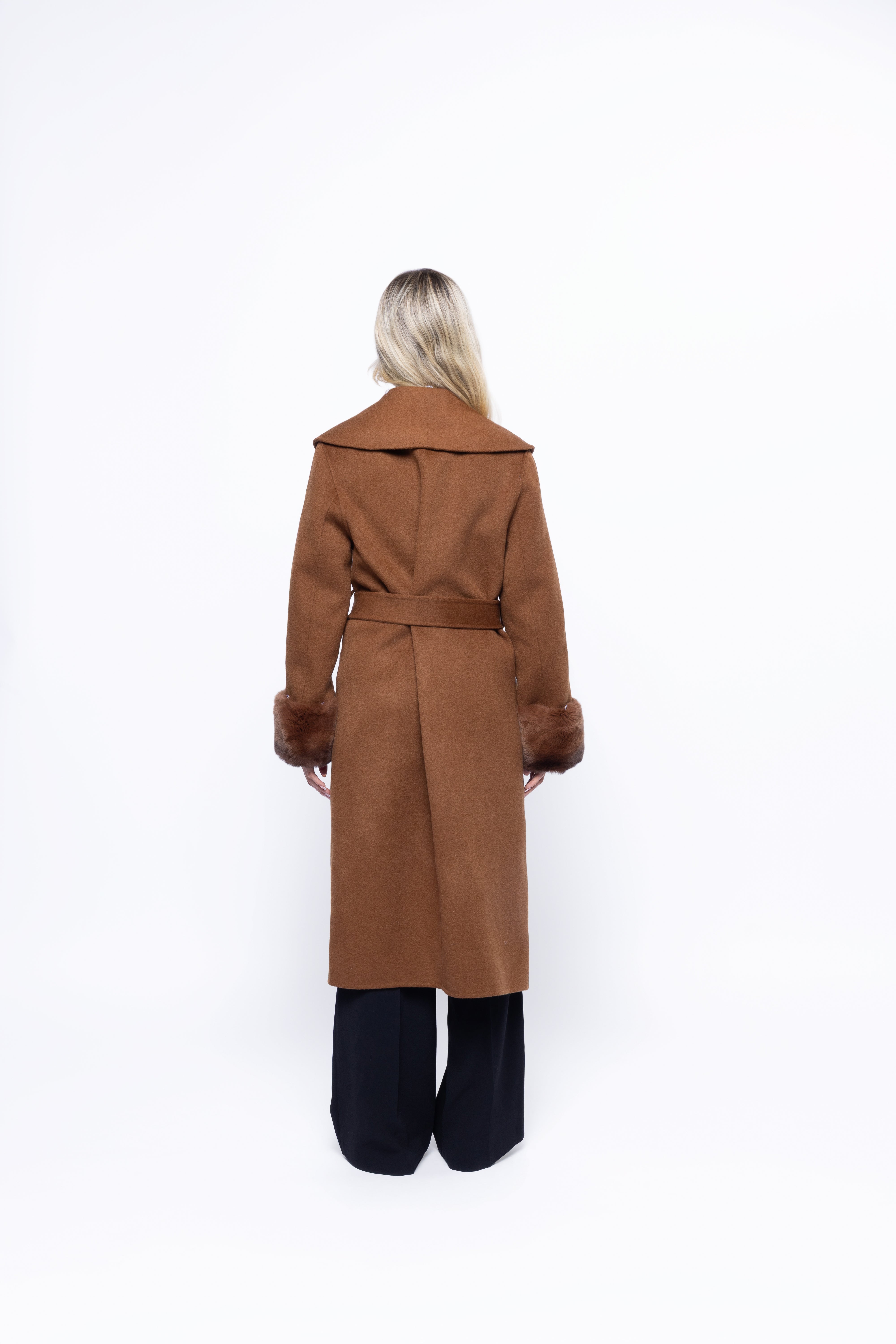 Aurelia Wool Coat with Fur Cuffs – Brown