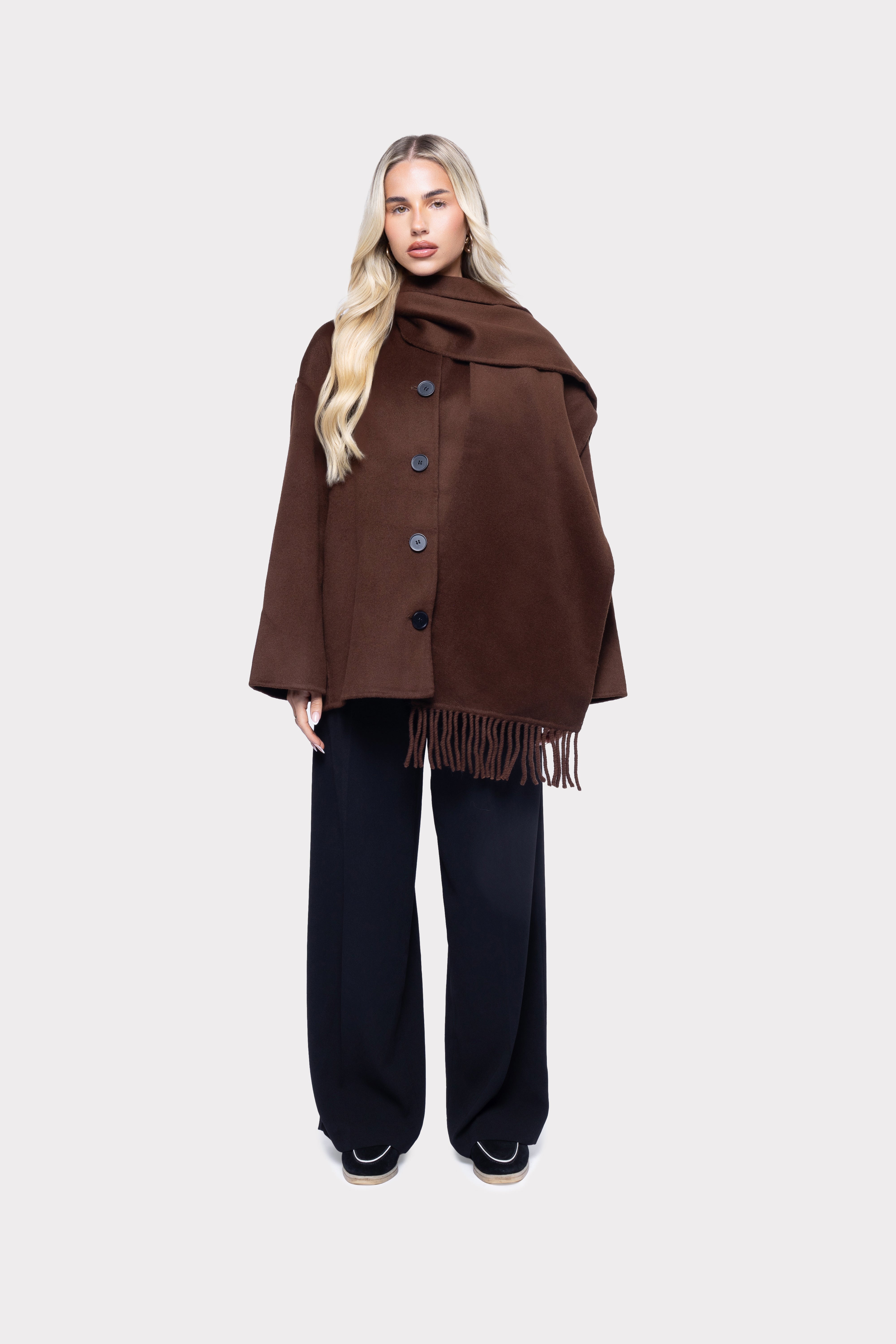 Siena Wool Coat with Scarf Brown
