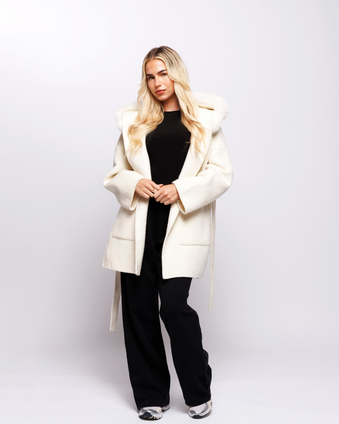 Velvet Hooded Coat - Off-White