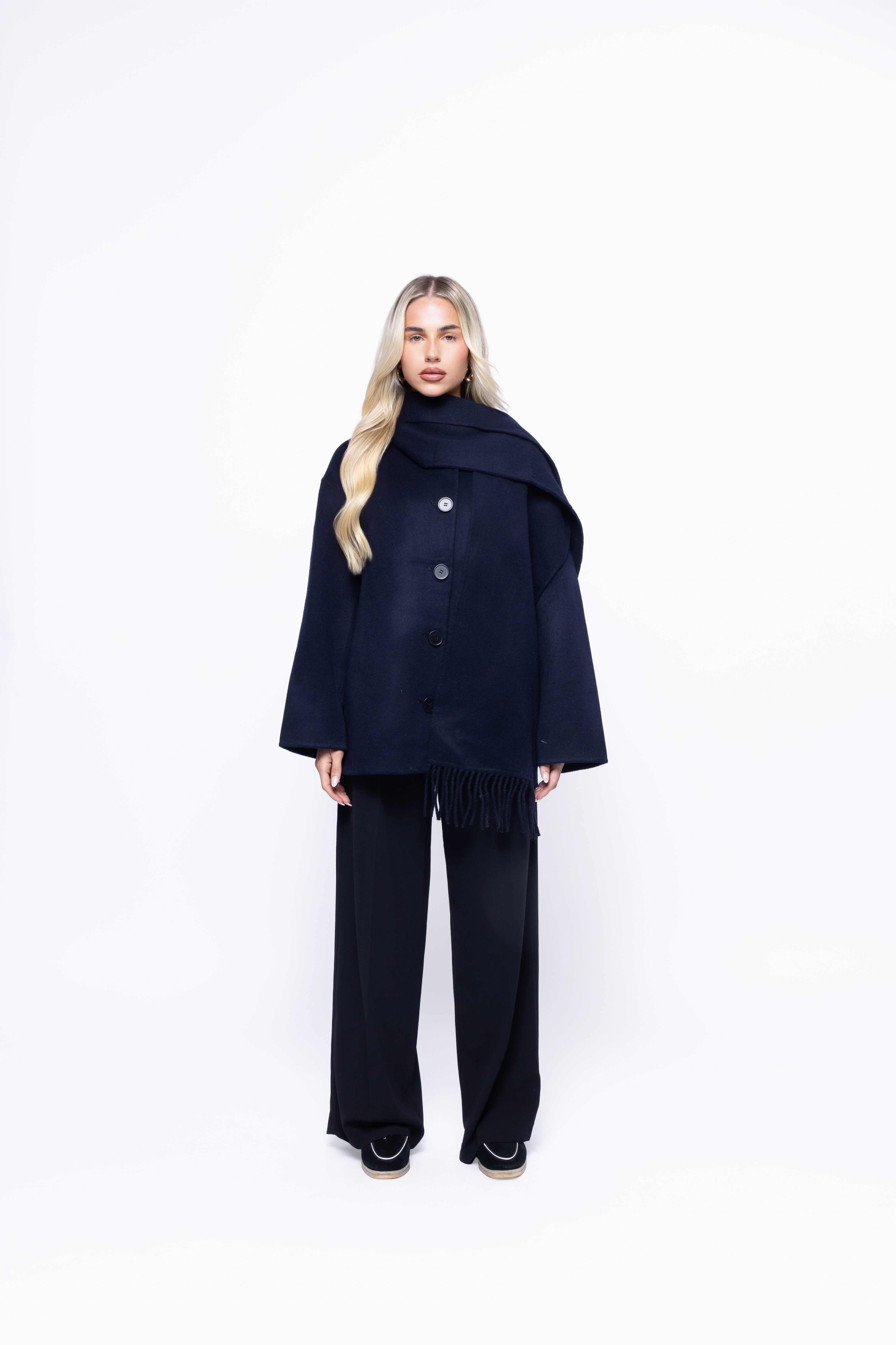 Siena Wool Coat with Scarf Black