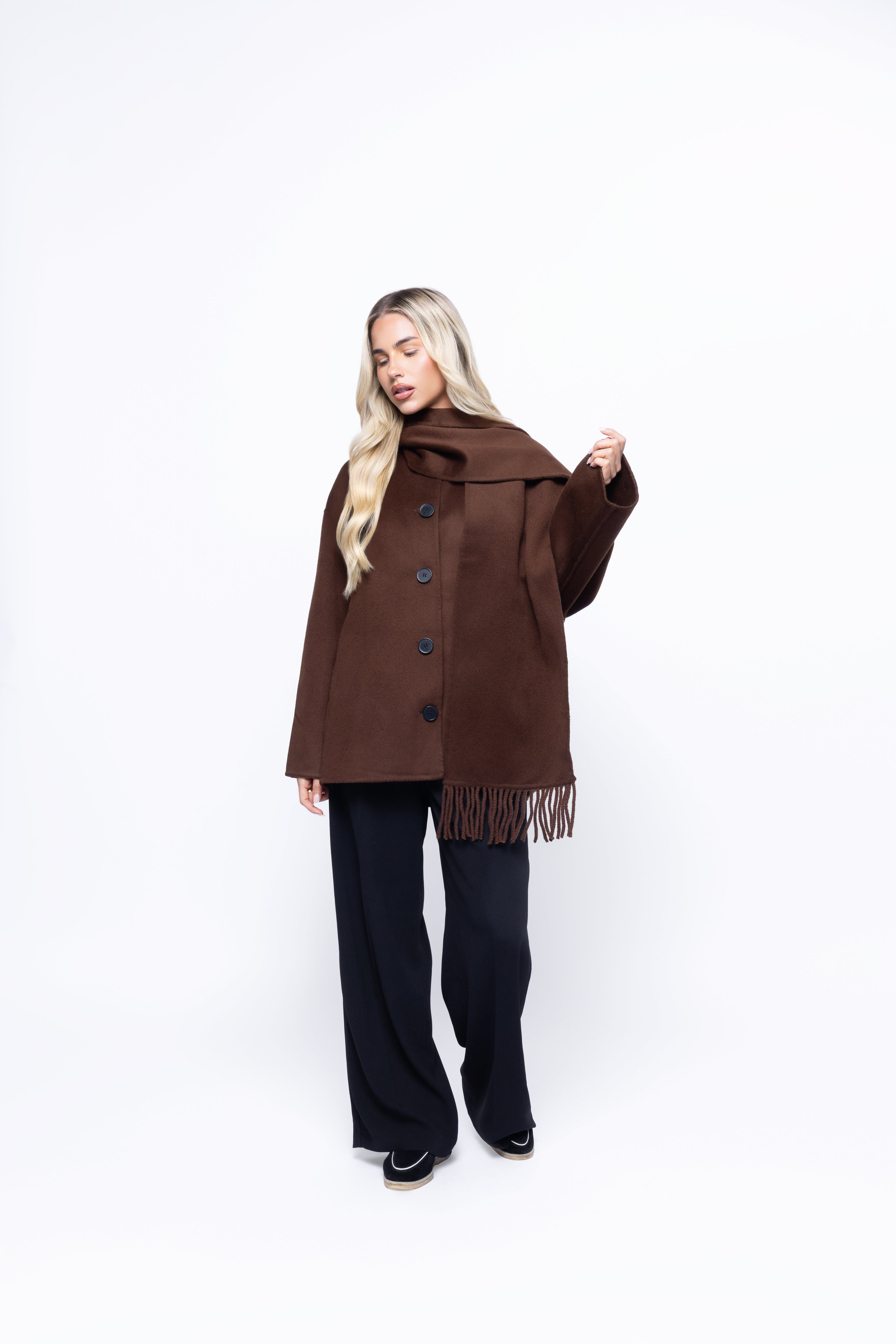Siena Wool Coat with Scarf Brown
