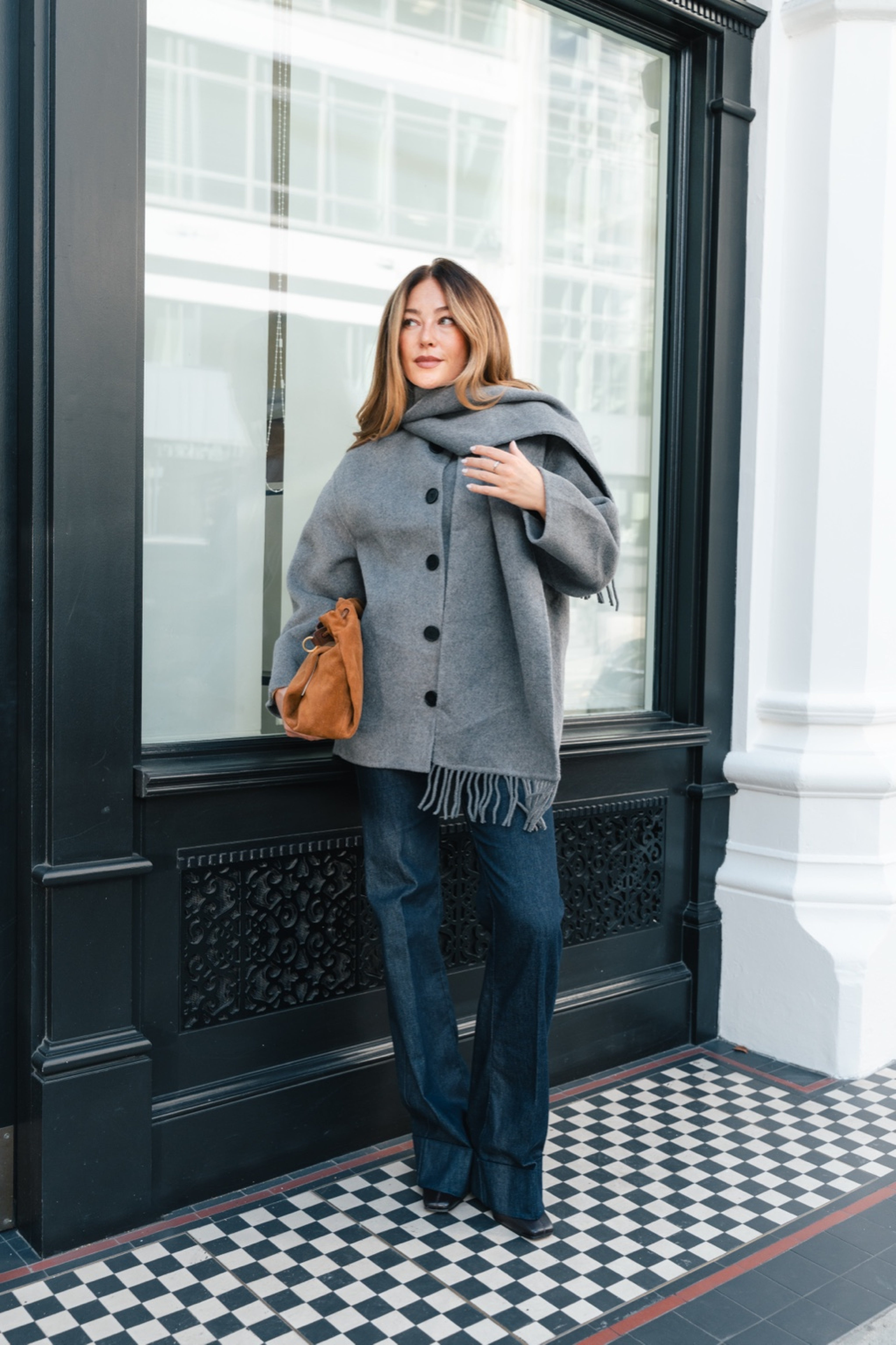 Siena Wool Coat with Scarf Gray