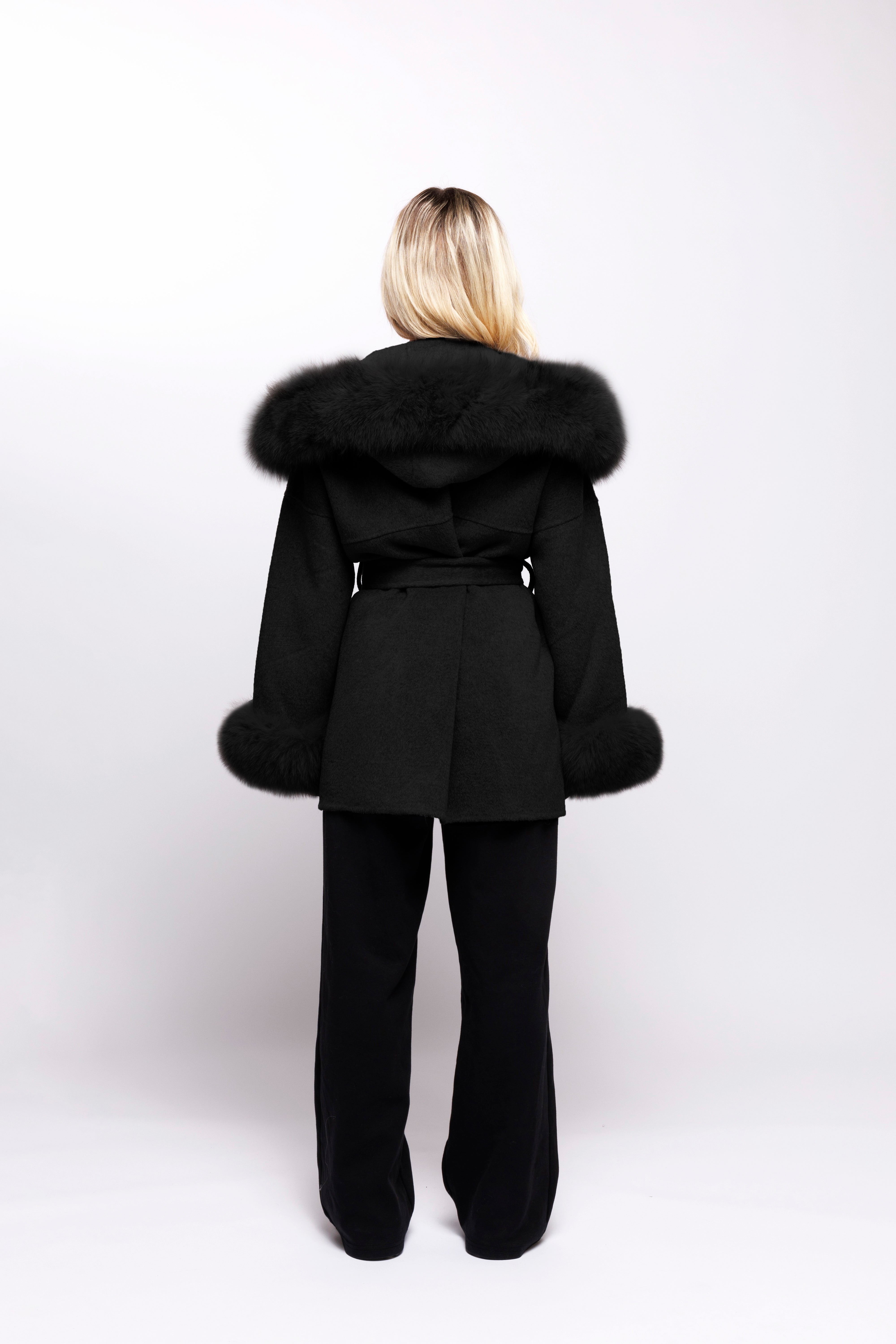 Velvet Hooded Coat - Black