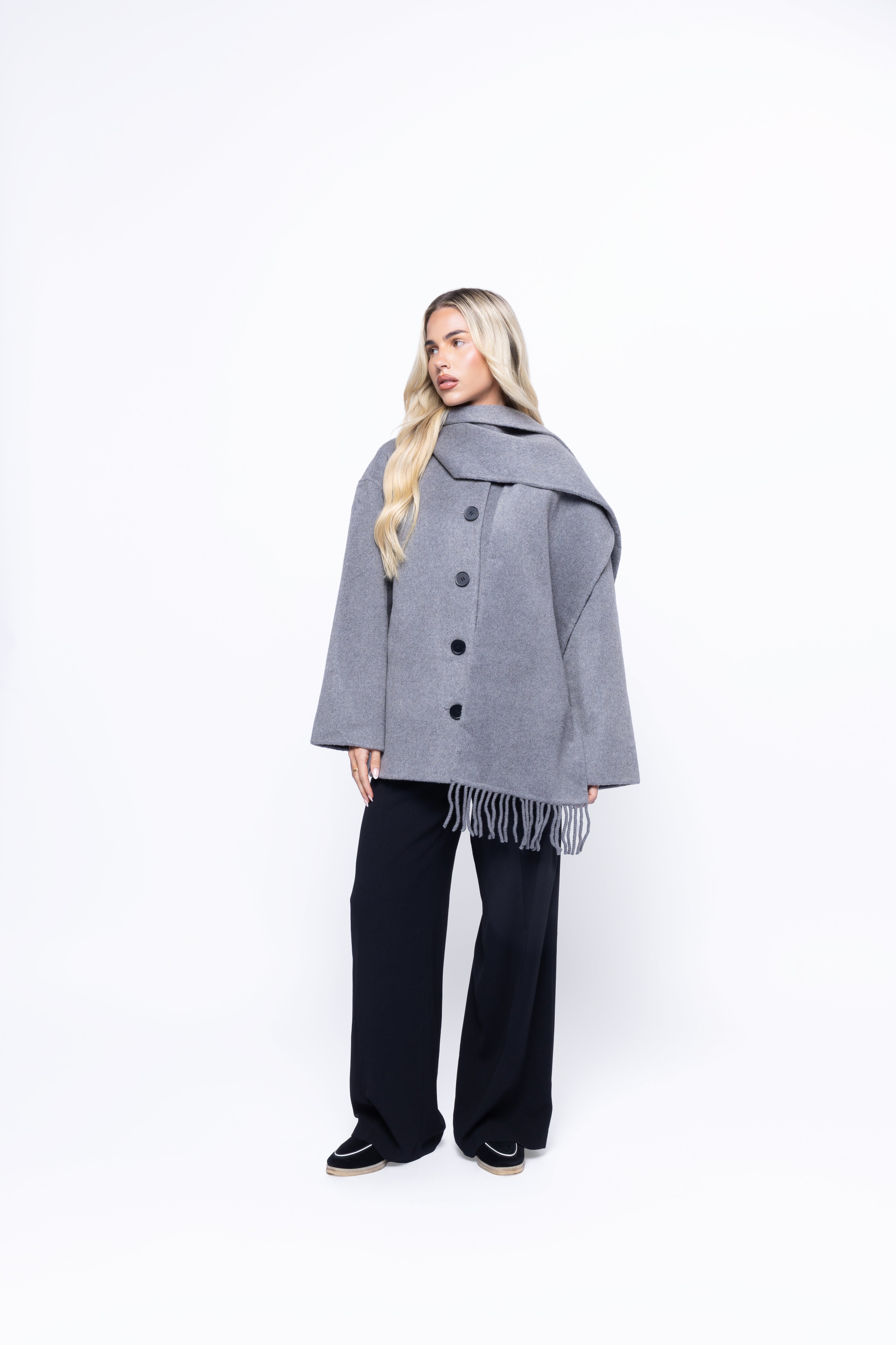Siena Wool Coat with Scarf Gray