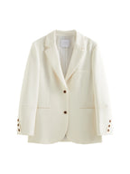 FSLE Women Beige Blazer Coats 2025 Spring New Casual Commuter Loose Blazer Notched Collar Single Breasted Jackets 25FS11064