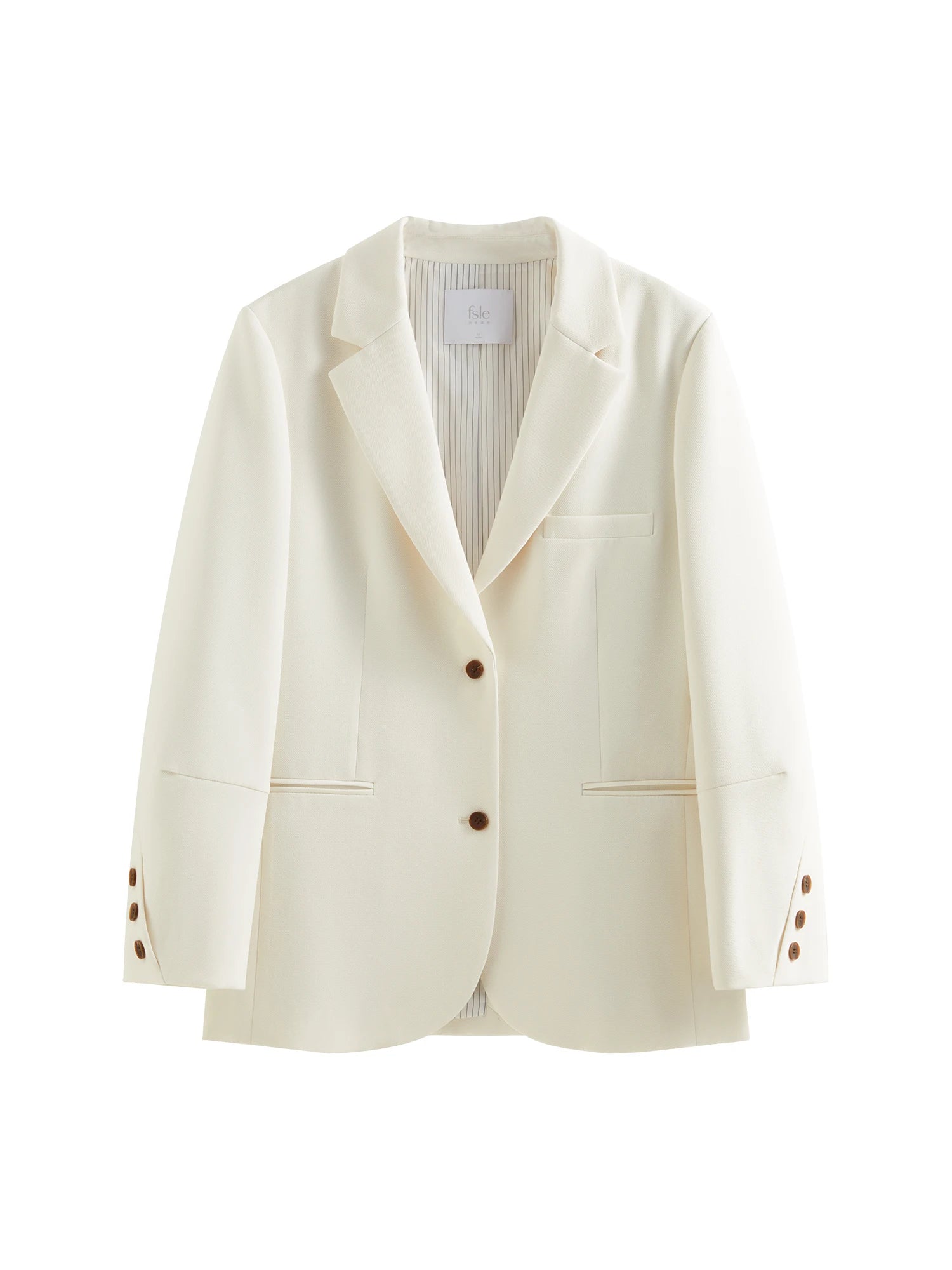 FSLE Women Beige Blazer Coats 2025 Spring New Casual Commuter Loose Blazer Notched Collar Single Breasted Jackets 25FS11064