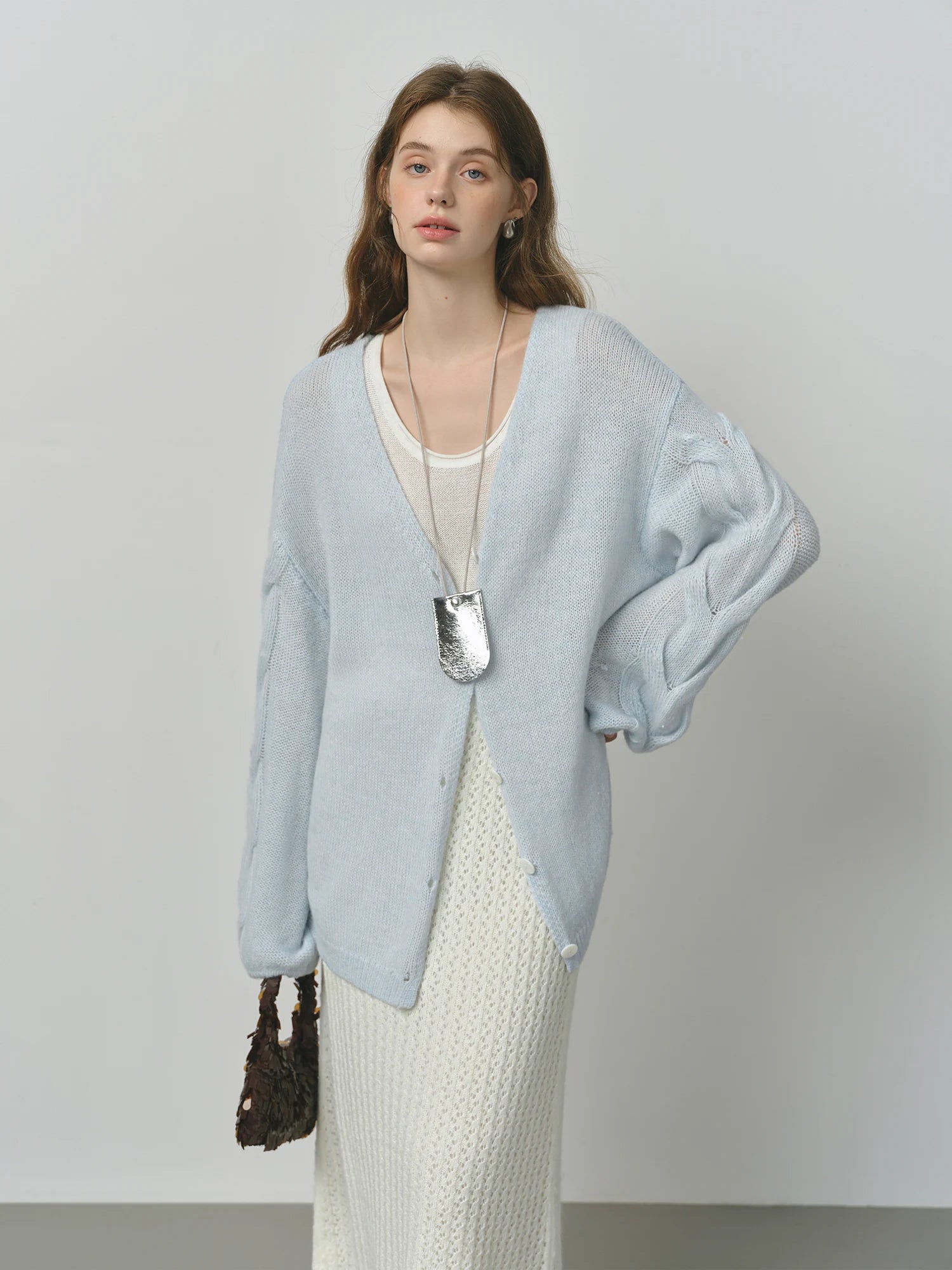 FSLE Alpaca Wool Loose Lazy Cable Knitted V-neck Cardigan Jacket Women's Autumn 2025 New 25FS13113