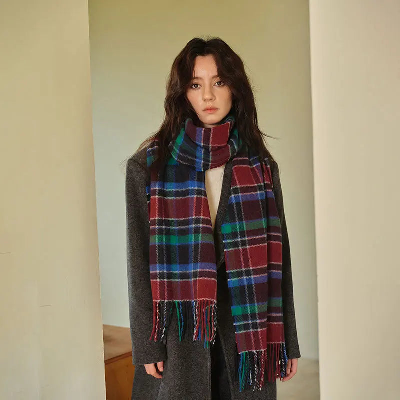 USPOP  Wool blended plaid scarf for Women Korean style shawl student soft warm neck scarf