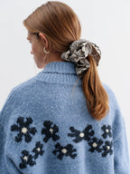 ​FSLE 2025 Winter Women's Retro Lazy Style Color Block Crochet Knit Sweater - Blue Open Front Cardigan for Casual Comfort​