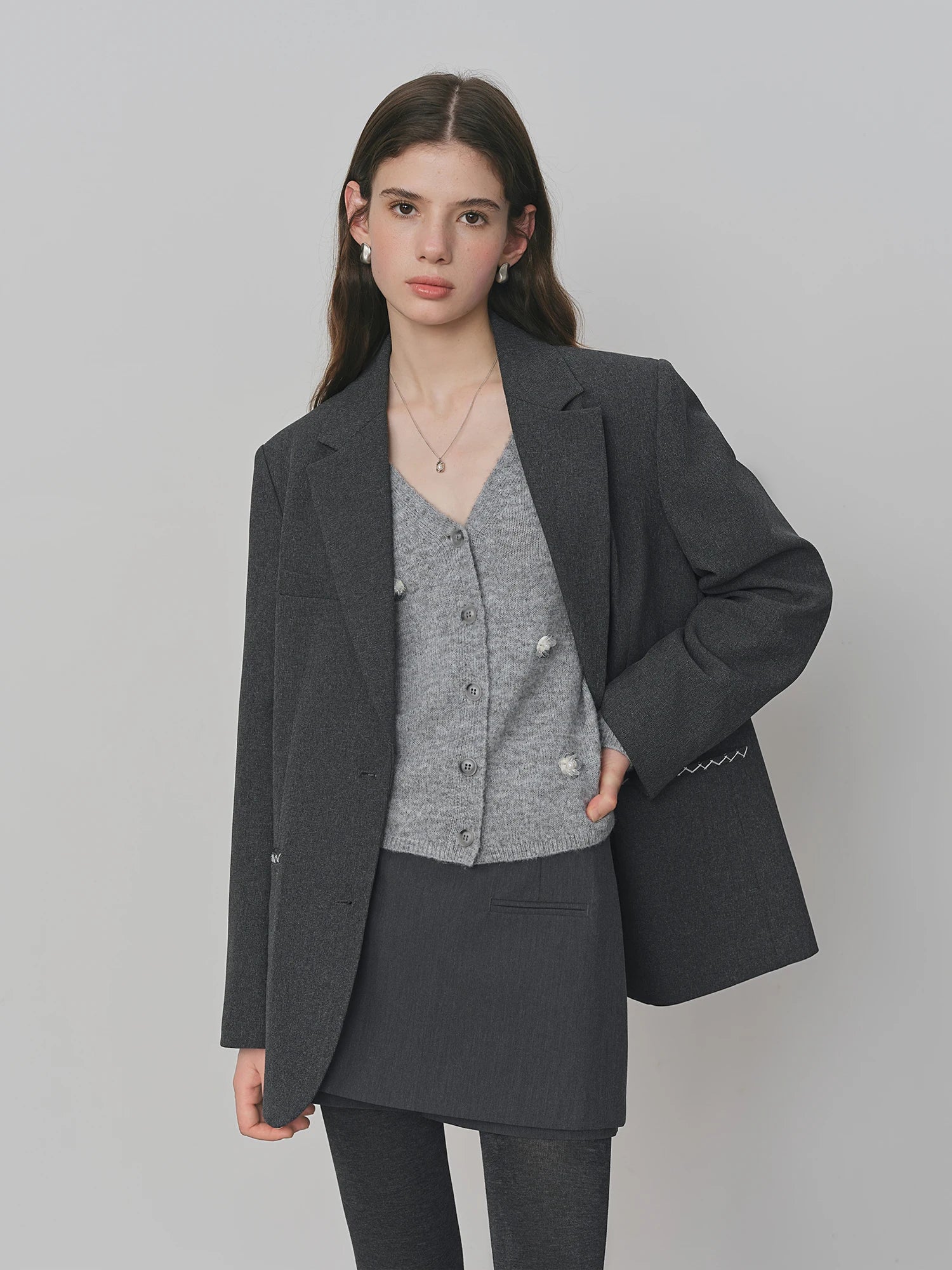 FSLE Contrast Color Line One-pocket Suit Jacket 2025 Autumn New Loose Versatile Notch Lapel Jacket 25FS13150