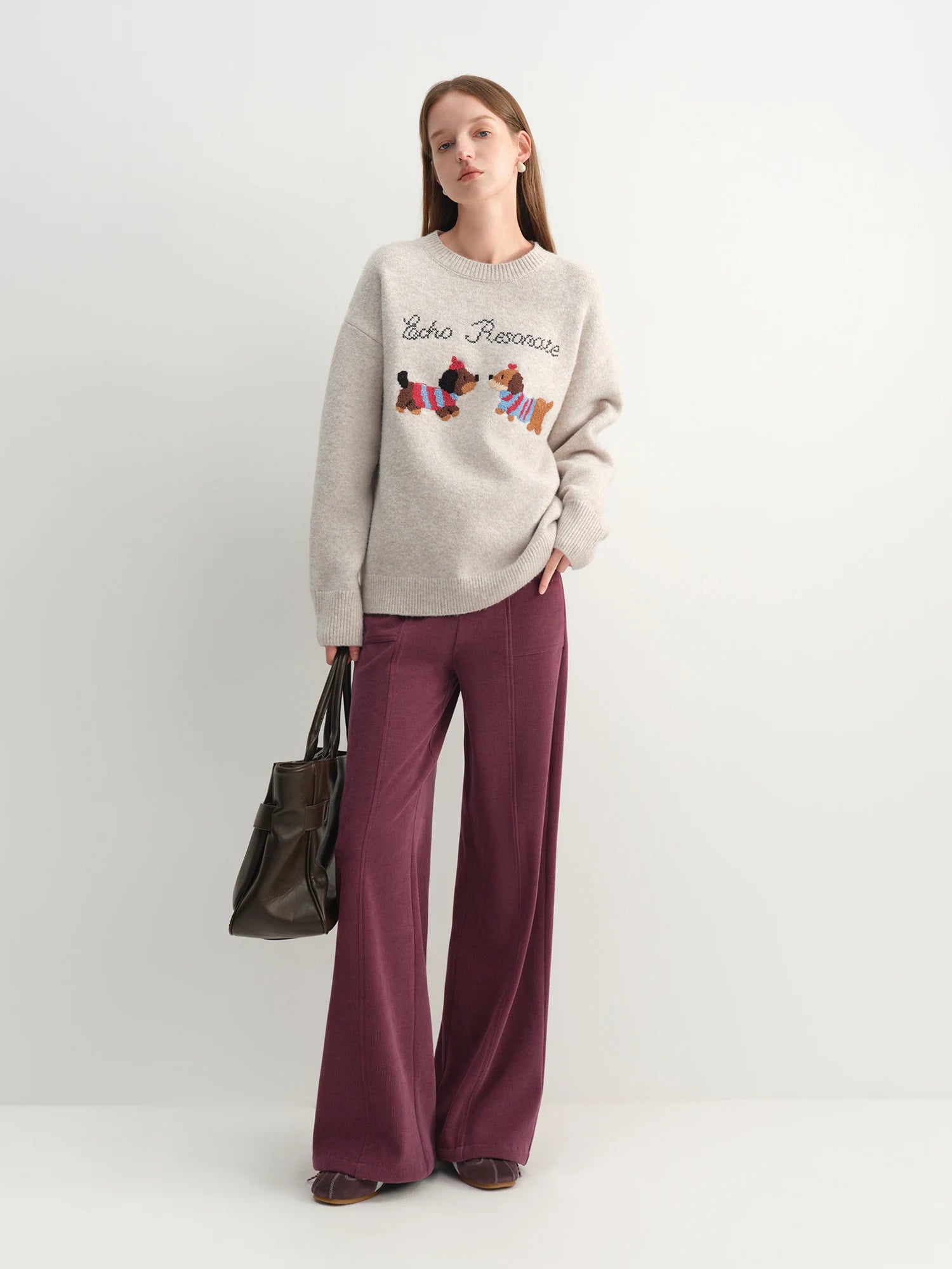 FSLE Women's High-Waisted Corduroy Striped Straight Leg Pants  Autumn/Winter 2025 New Design Raspberry Purple Slimming Fit