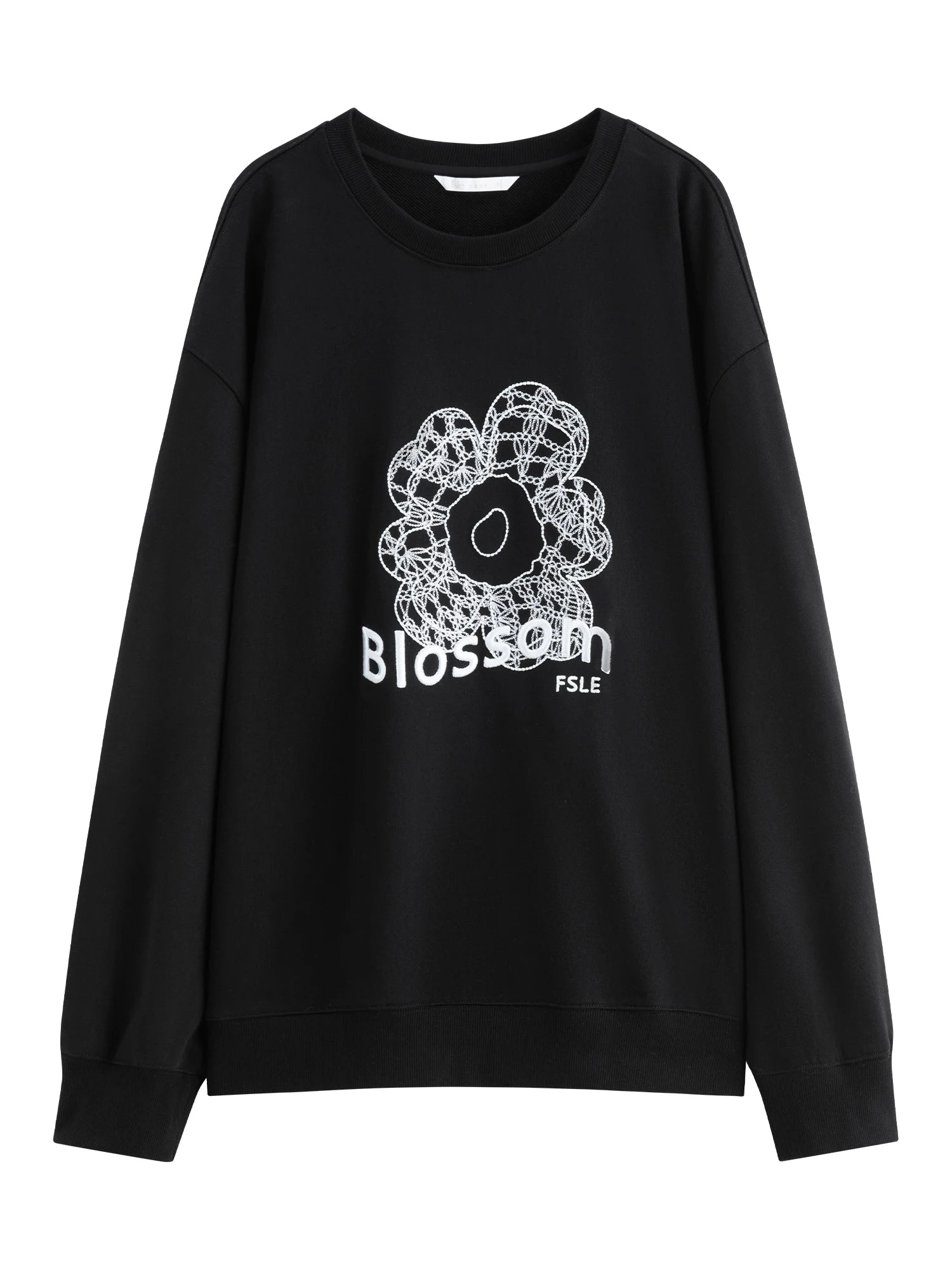 FSLE Winter 2025 Women's Embroidered Drop Shoulder Sweatshirt - 3D Floral Texture Slight Loose Fit Youthful Casual Layering Top