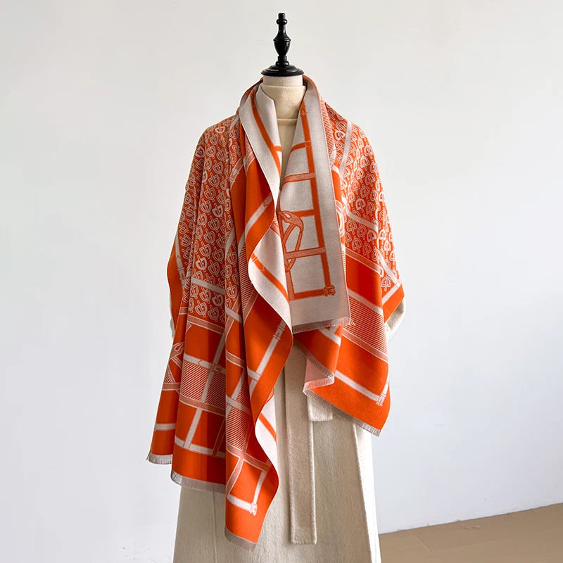 Elegant Leopard Print Scarf Imitation Cashmere Soft Warm Versatile Shawl Coldproof Windproof Blanket Scarf for Autumn Winter