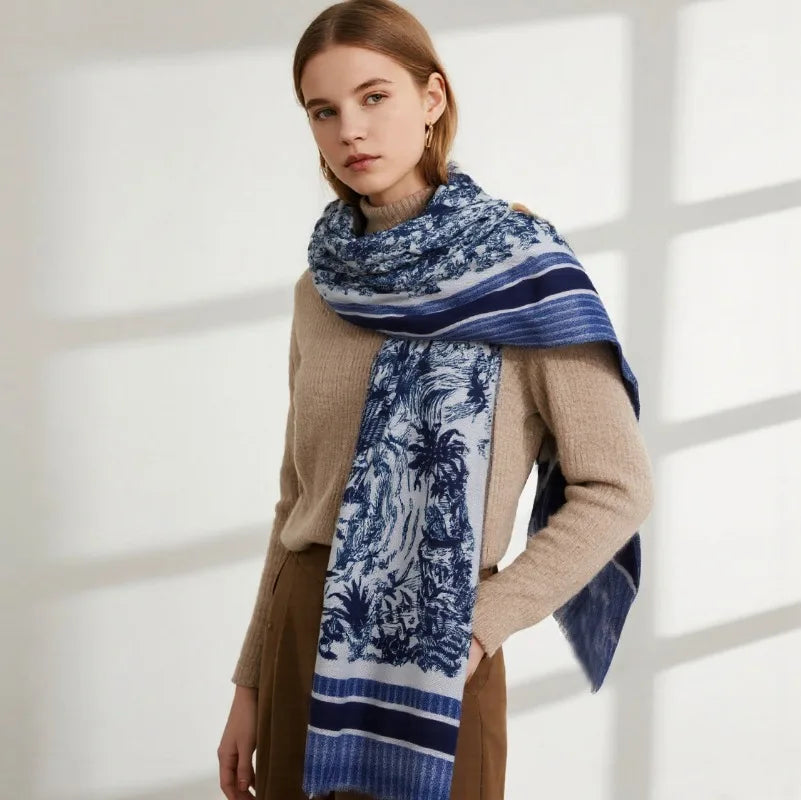 USPOP New Jungle Print Milk Fleece Scarf for Women, Autumn Winter Warm Shawl Wrap Neck Scarf