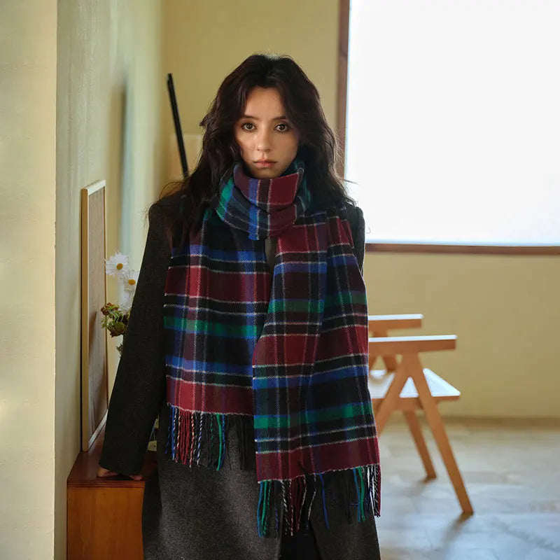 USPOP  Wool blended plaid scarf for Women Korean style shawl student soft warm neck scarf