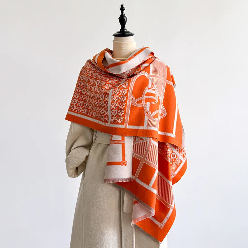 Elegant Leopard Print Scarf Imitation Cashmere Soft Warm Versatile Shawl Coldproof Windproof Blanket Scarf for Autumn Winter