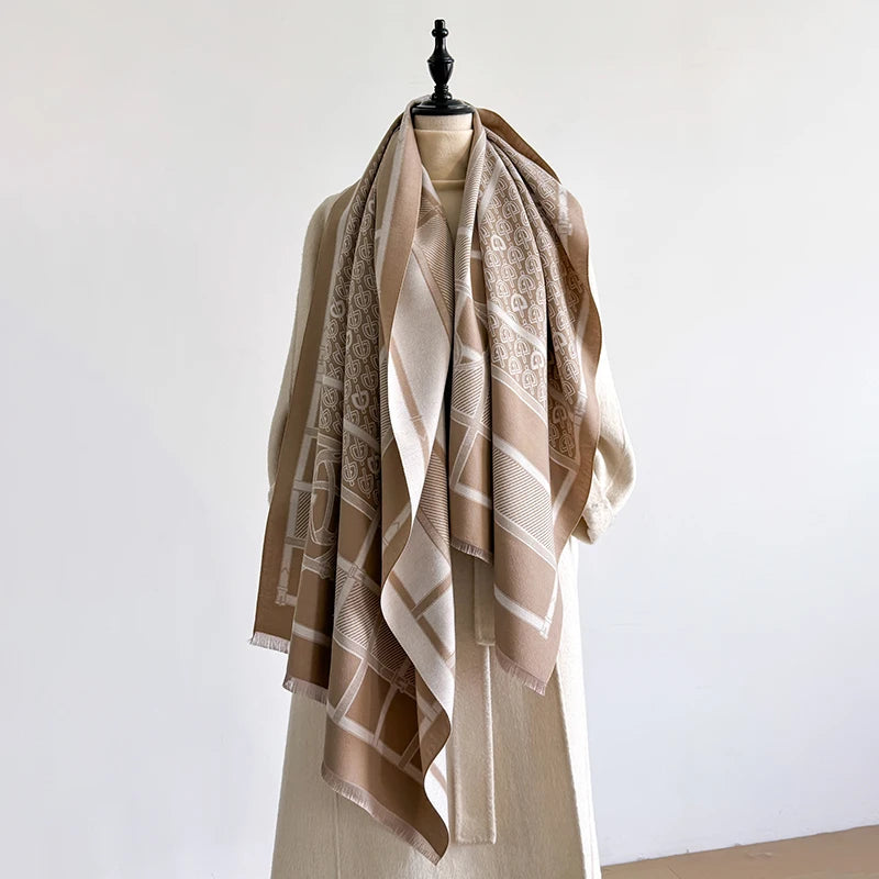 Elegant Leopard Print Scarf Imitation Cashmere Soft Warm Versatile Shawl Coldproof Windproof Blanket Scarf for Autumn Winter