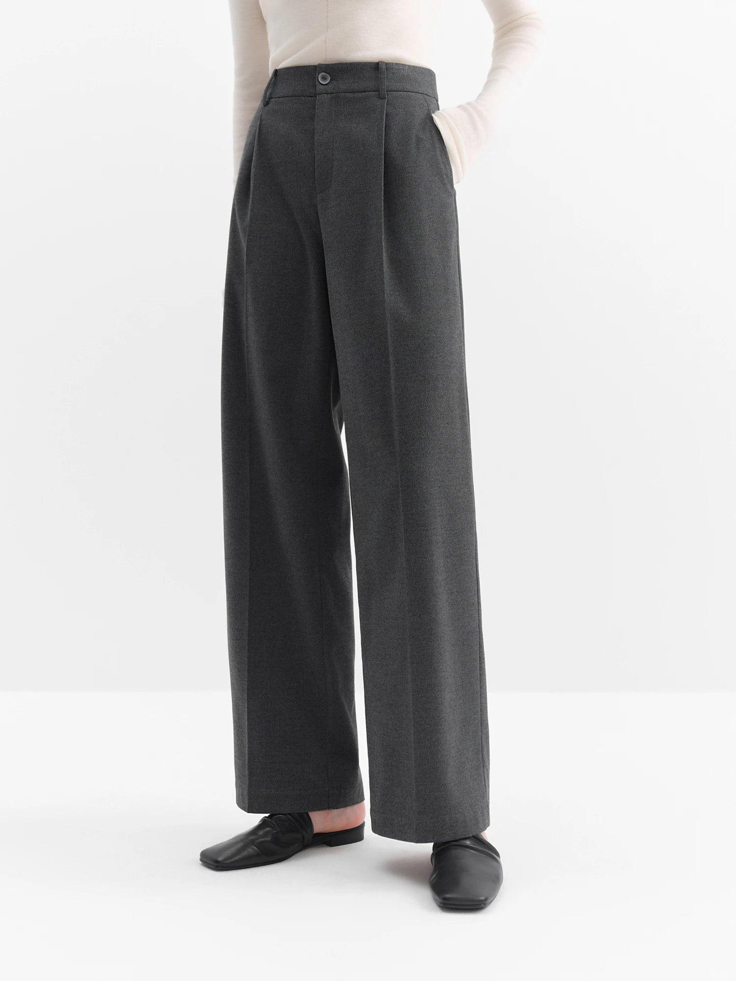 FSLE Women's High-Waisted Straight Leg Trousers 2025 New Flared Pants for Office Women Palazzos Classic Black Work Chic Pants