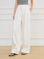 FSLE Women Beige Commuter Long Trousers Pleated Design All-Match High Waist Wide Leg Casual Pants Spring Trouser 25FS11049