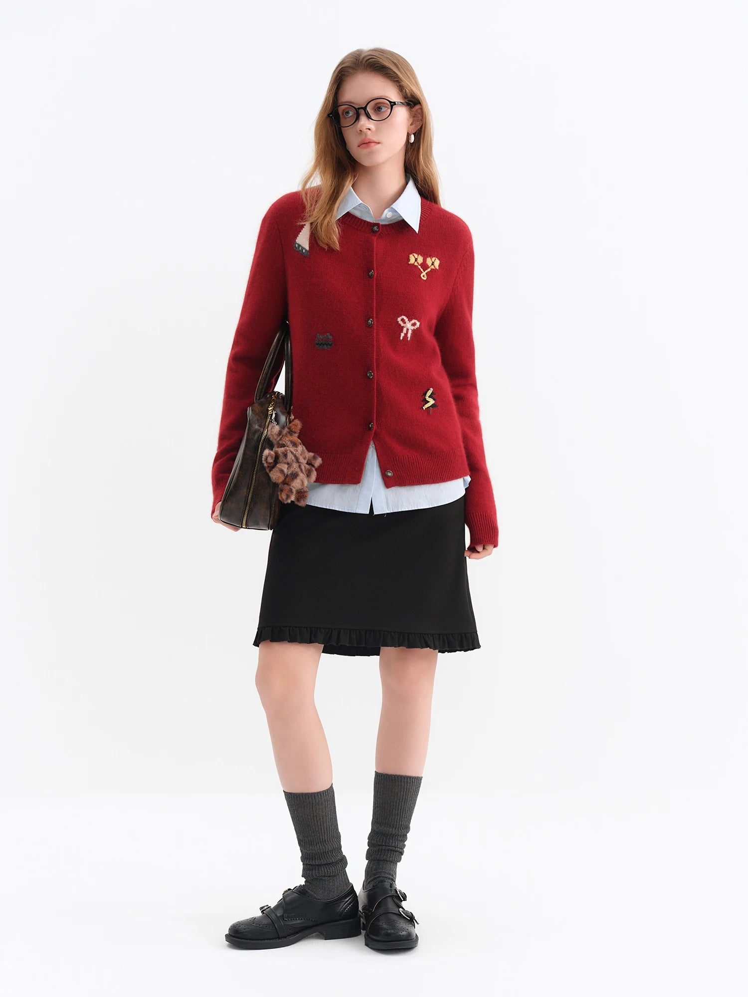 FSLE Elegant Design Ruffled Hem Flattering A-Line Half Skirt Winter Autumn 2025 New Arrival Skirt Black Knee High Office Skirts