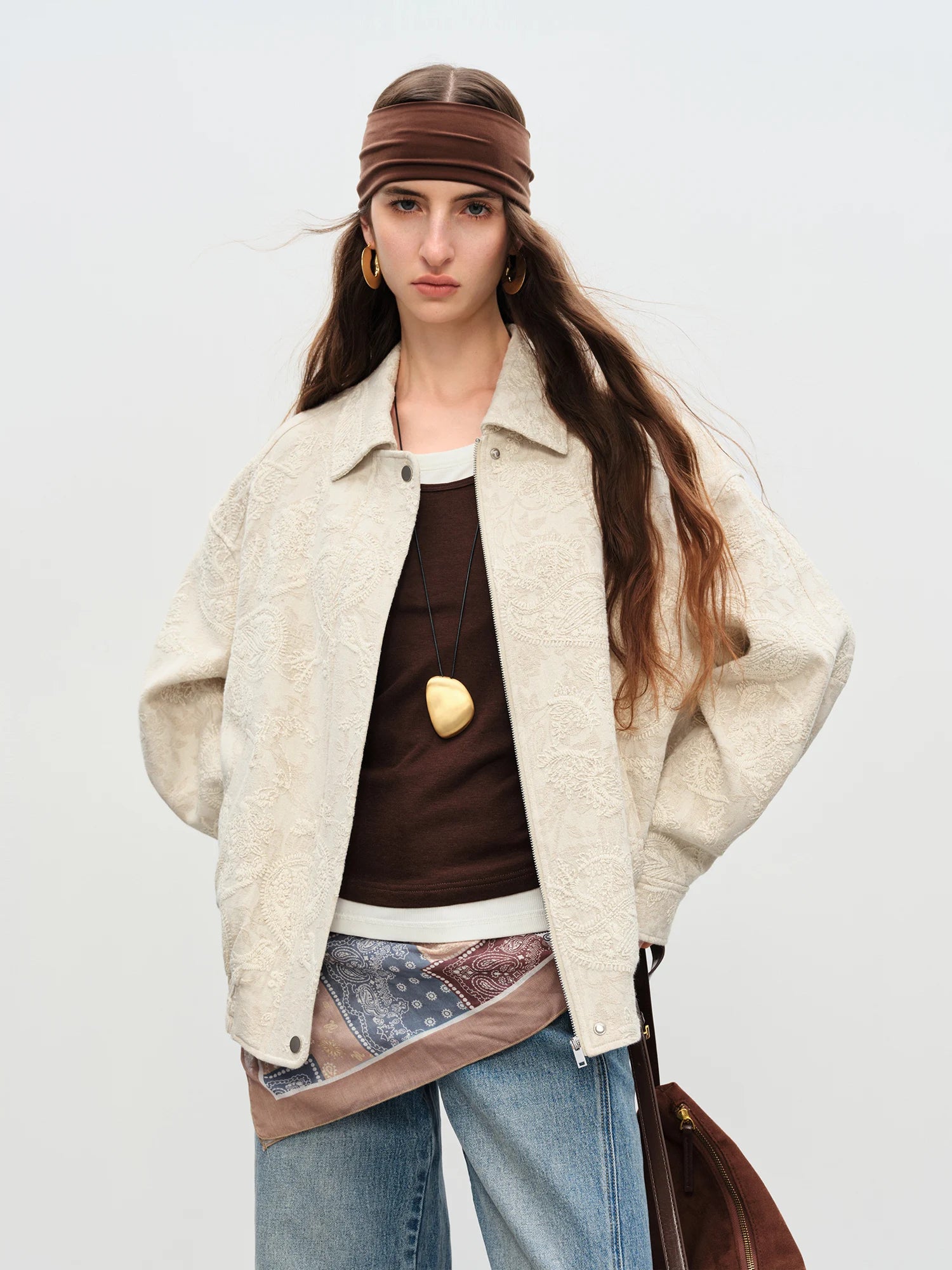 FSLE【Premium Series】Retro Cashew Flower Oversize Jacket Linen Coat Women 2025 Autumn New Arrival Streetwear Long Sleeves Coat