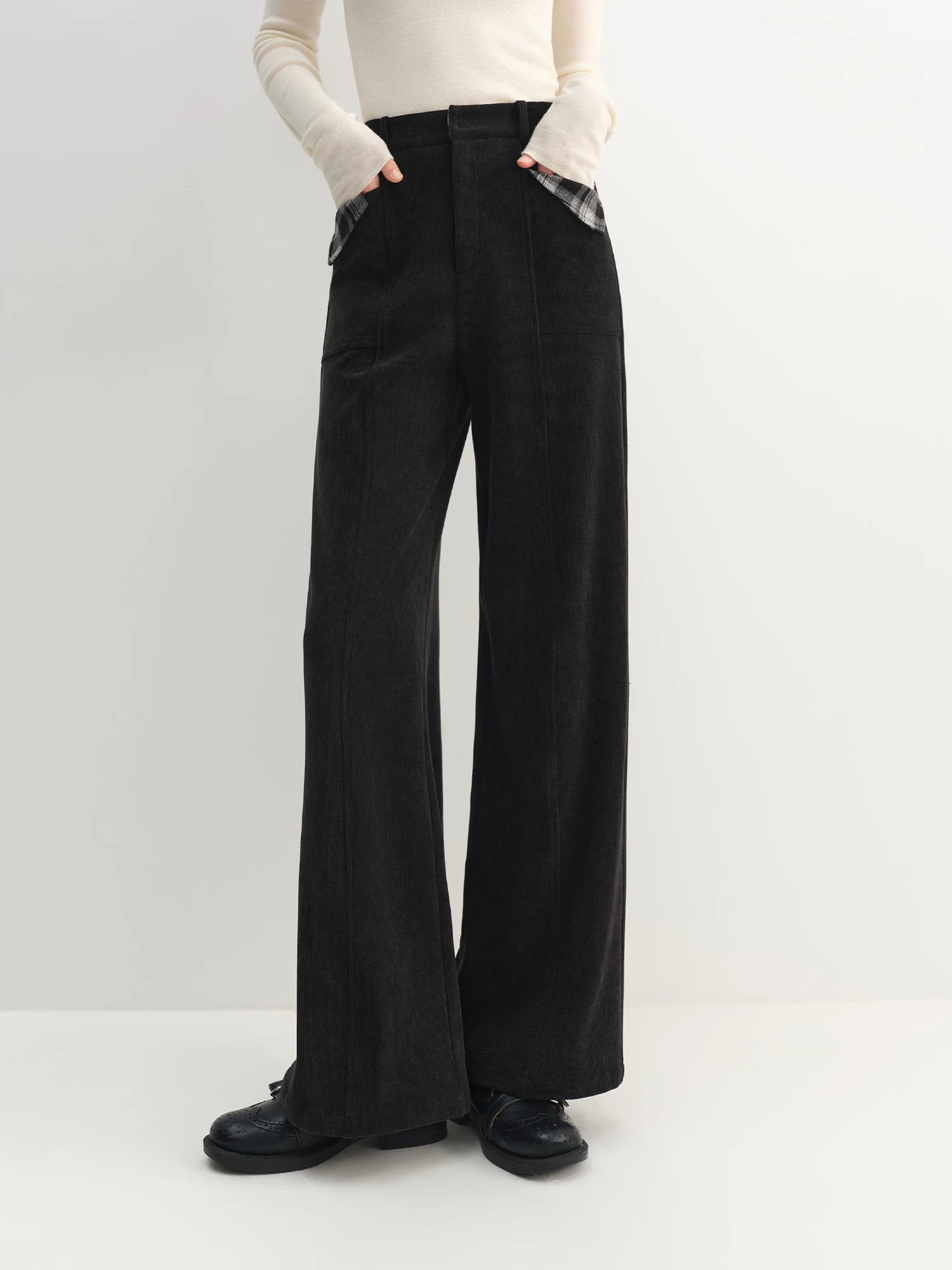 FSLE Women's High-Waisted Corduroy Striped Straight Leg Pants  Autumn/Winter 2025 New Design Raspberry Purple Slimming Fit