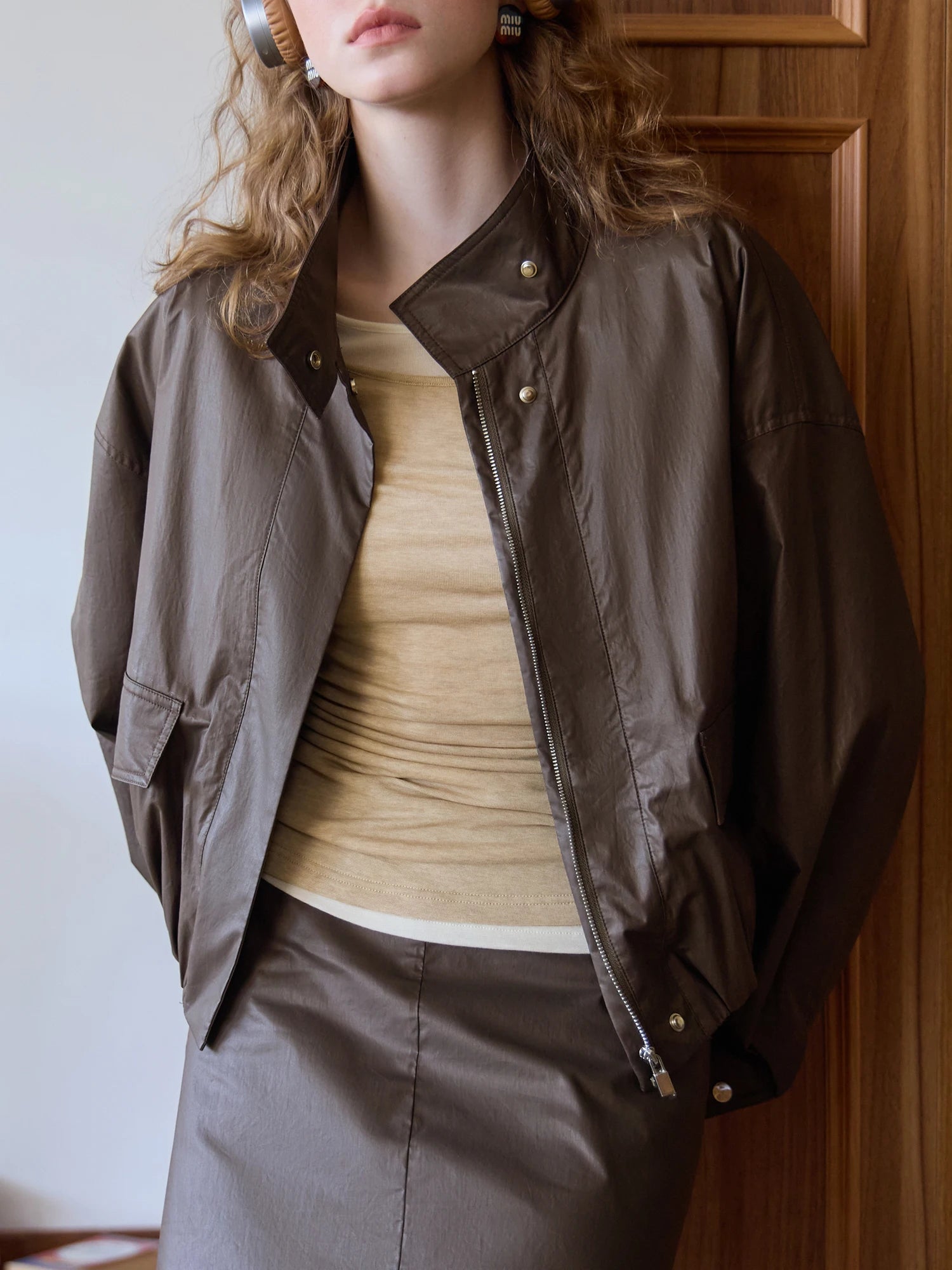 FSLE Coffee Colored Jacket Set for Women's 2025 Spring Fashion New Short Jacket Half Skirt Two-piece Set 25FS11335+25FS11098