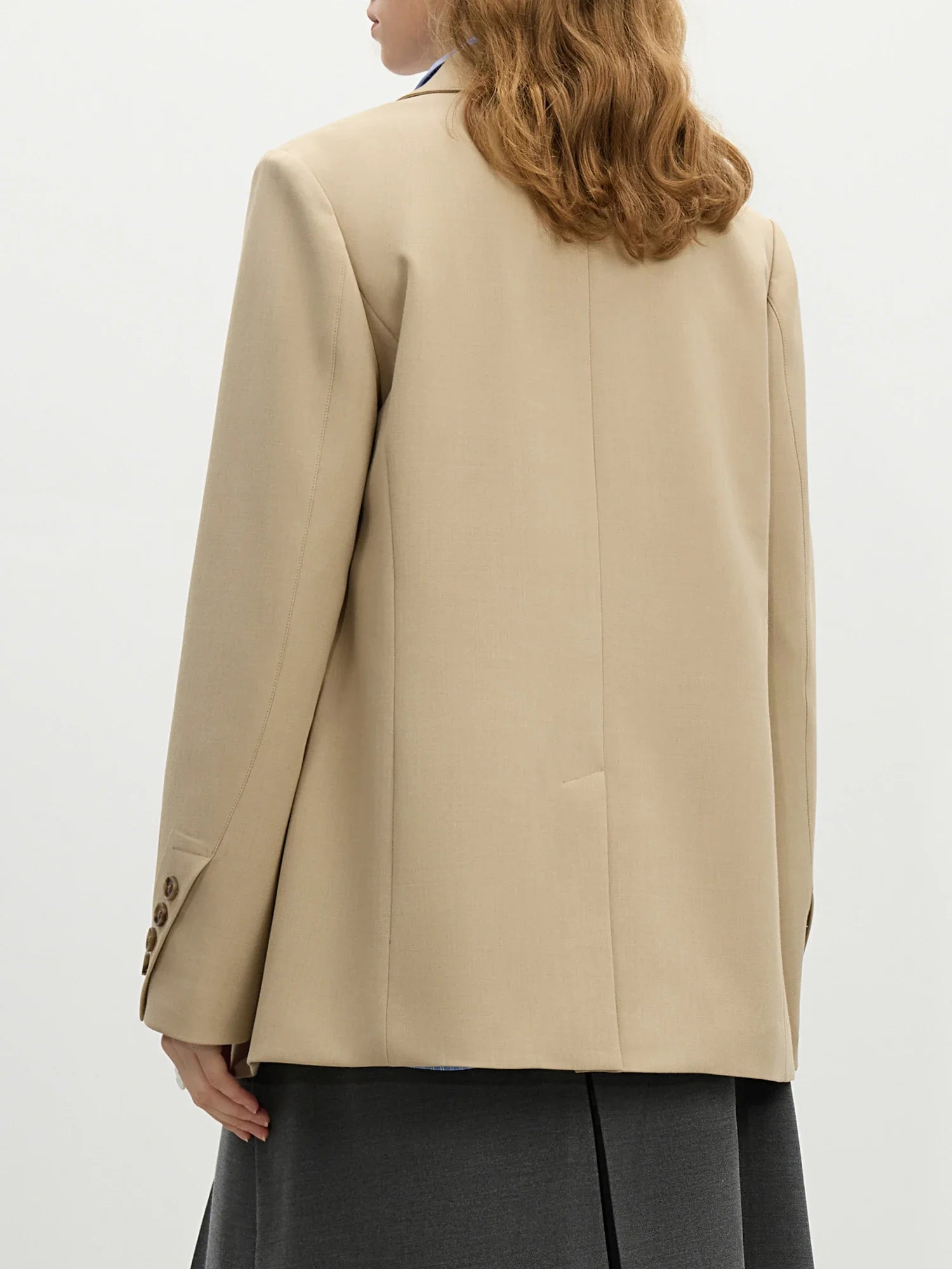 FSLE Women Khaki Blazer 2025 Spring New Office Lady Black Simple Loose Front Shoulder Blazer Coats Button Design Coat 25FS11071