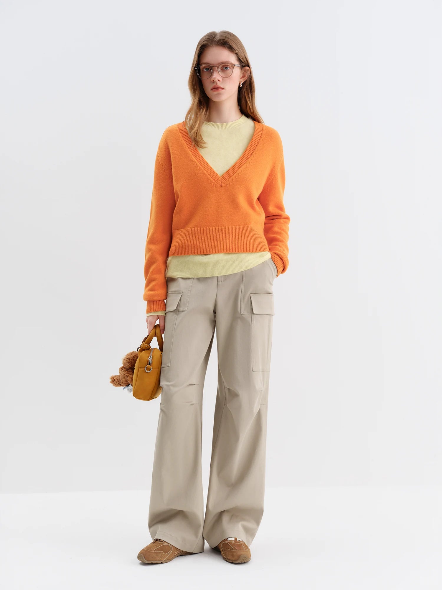 FSLE Light Khaki Women's Winter Casual Pants Wide Leg Oversized Workwear Design New Arrival 2025 Versatile and Comfortable Pants