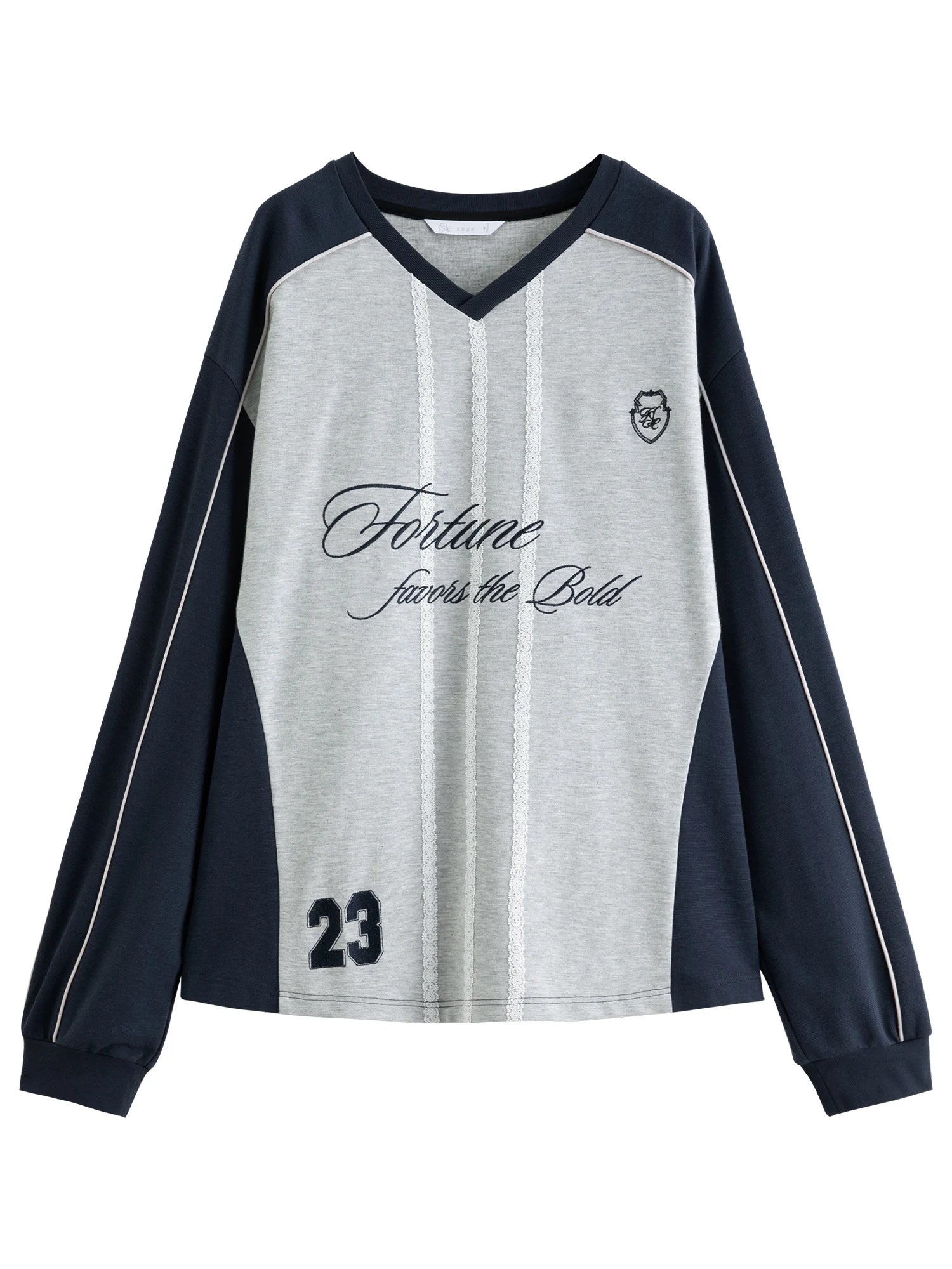 FSLE American Style Drop Shoulder Sleeve Sports Sweatshirt for Women 2025 Autumn New Loose Contrast Color Letter Top 25FS13191