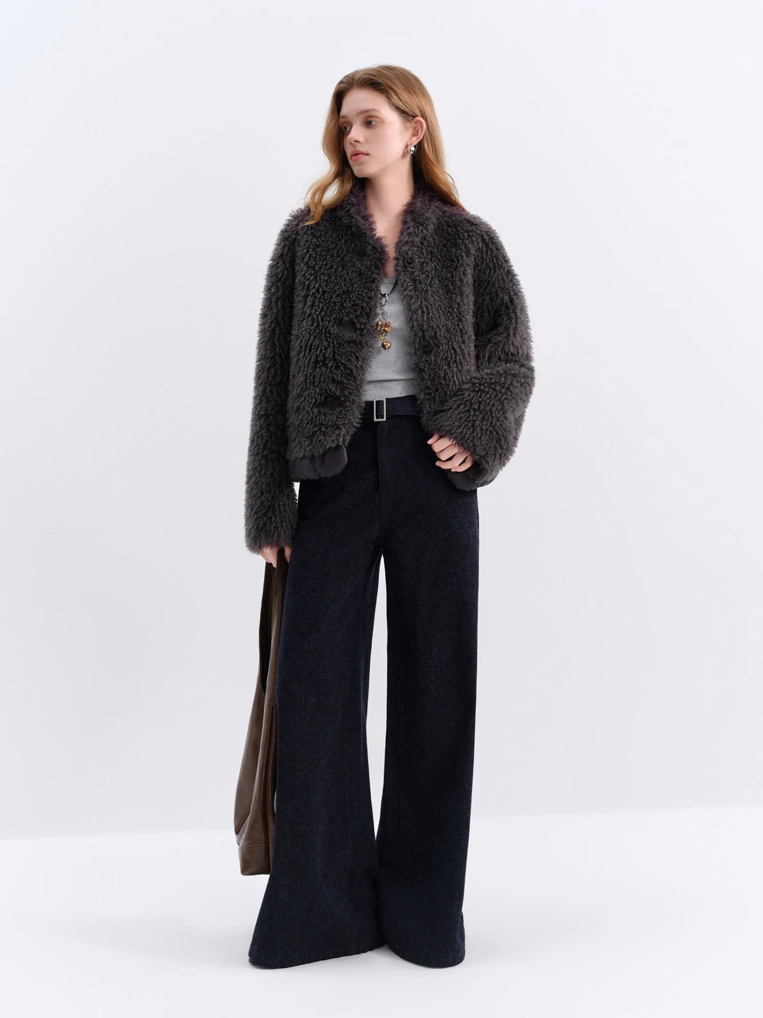 FSLE 2025 Women's Faux Fur Jacket Coat Winter Eco-Friendly Leather Look Collar Vintage Outerwear Warm Stand Cropped Teddy Jacket