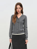 FSLE Fake Two-piece Cable-knitted Cardigan V-neck Slim Elastic Soft 2025 Winter New Korean Style Knitted Sweater Trendy