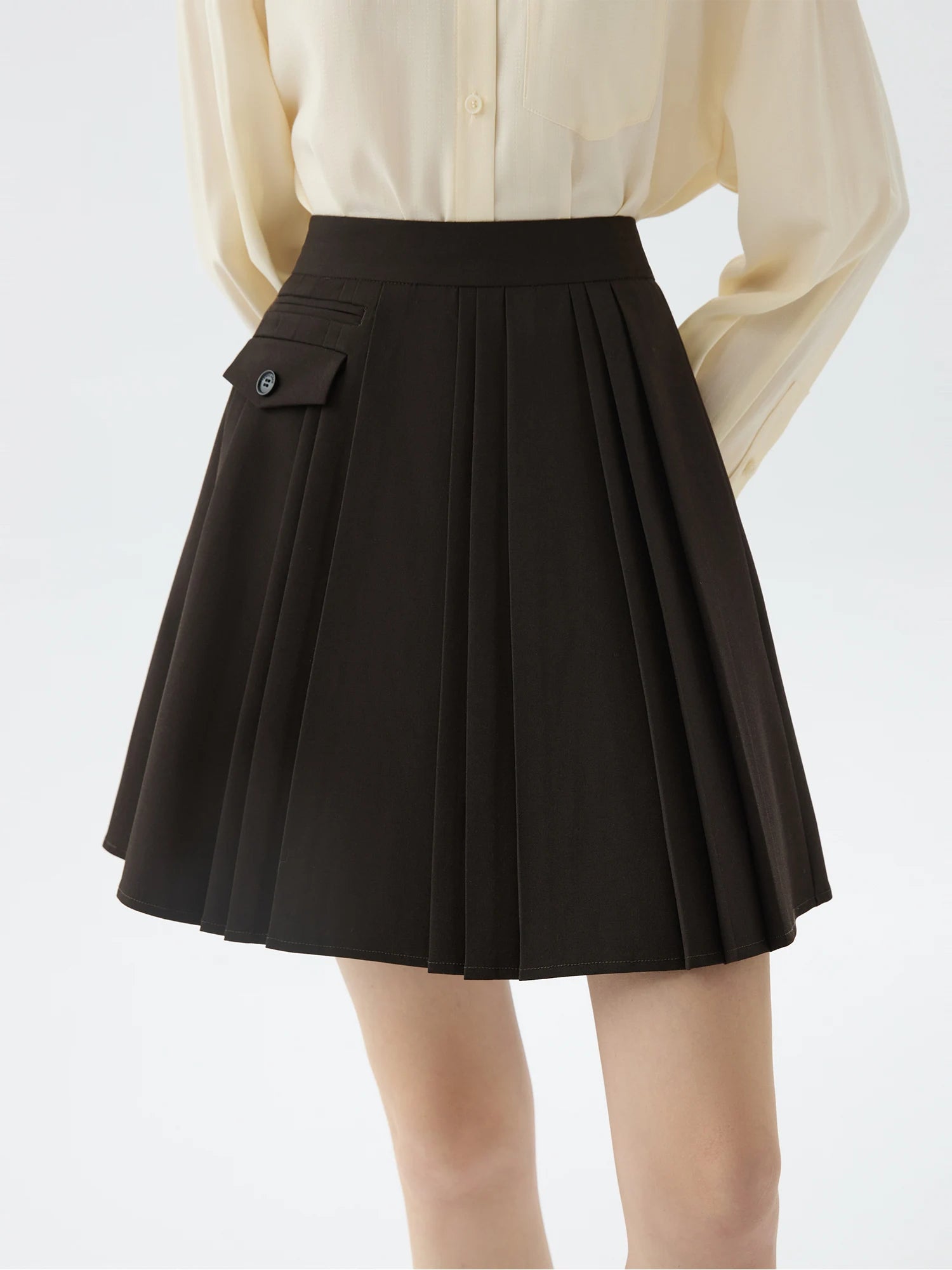 FSLE Women Winter Brown Suit Sets Notched Collar Female Commuter Blazers High Waist Pleated Mini Skirt 24FS14712+24FS14704