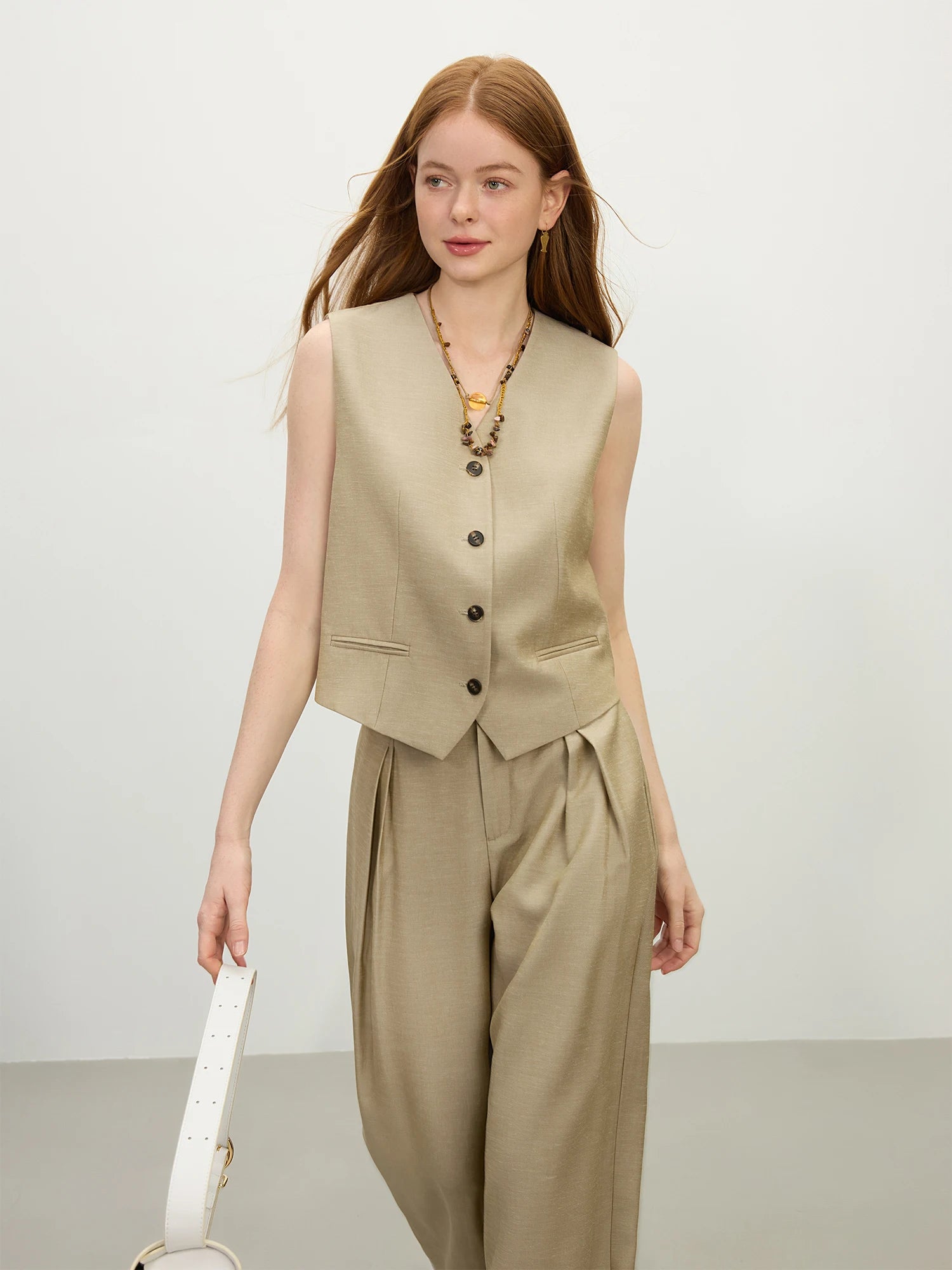 FSLE 2025 Summer Old Money Vest Wide-Leg Pants Set Vintage Tailored Two-Piece Adjustable Waist Eco Linen for Boardroom to Brunch