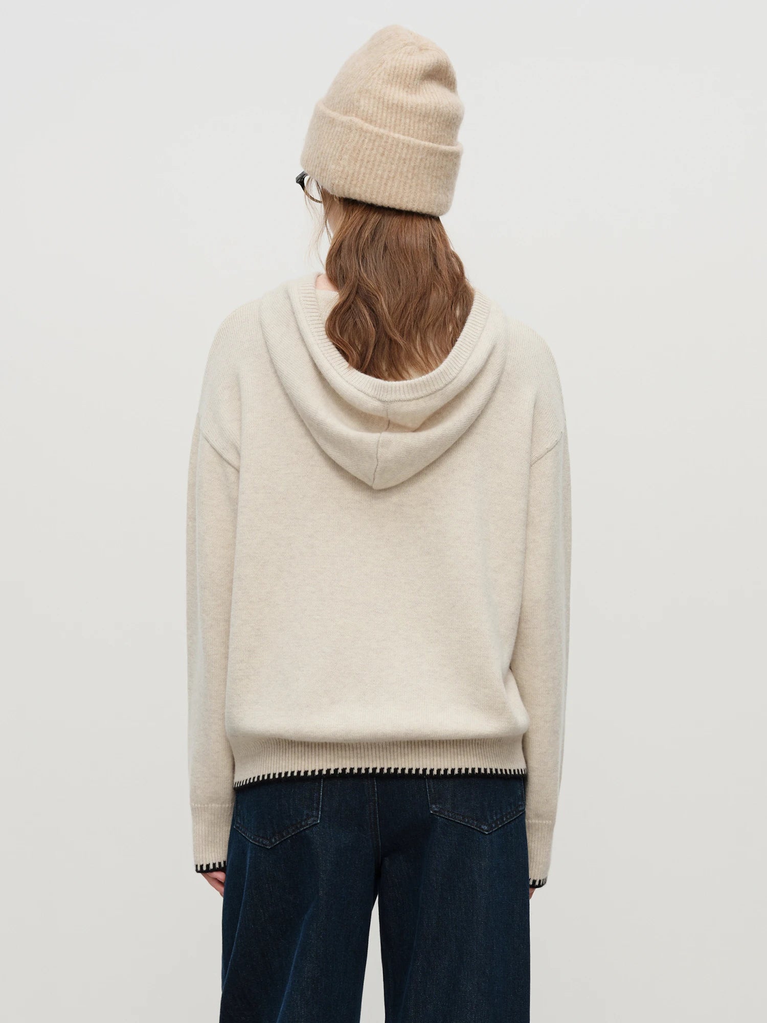 FSLE Contrast Color Loose Hooded Sweater for Women Winter 2025 New Embroidered Jacquard Hoodie Solid Simple Clean Fit