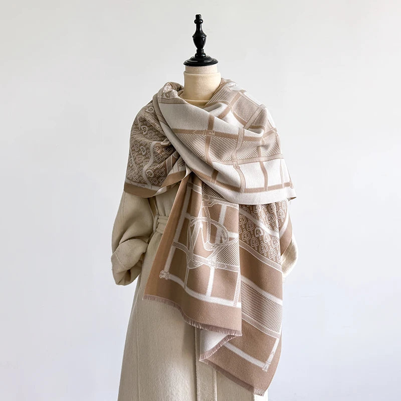 Elegant Leopard Print Scarf Imitation Cashmere Soft Warm Versatile Shawl Coldproof Windproof Blanket Scarf for Autumn Winter