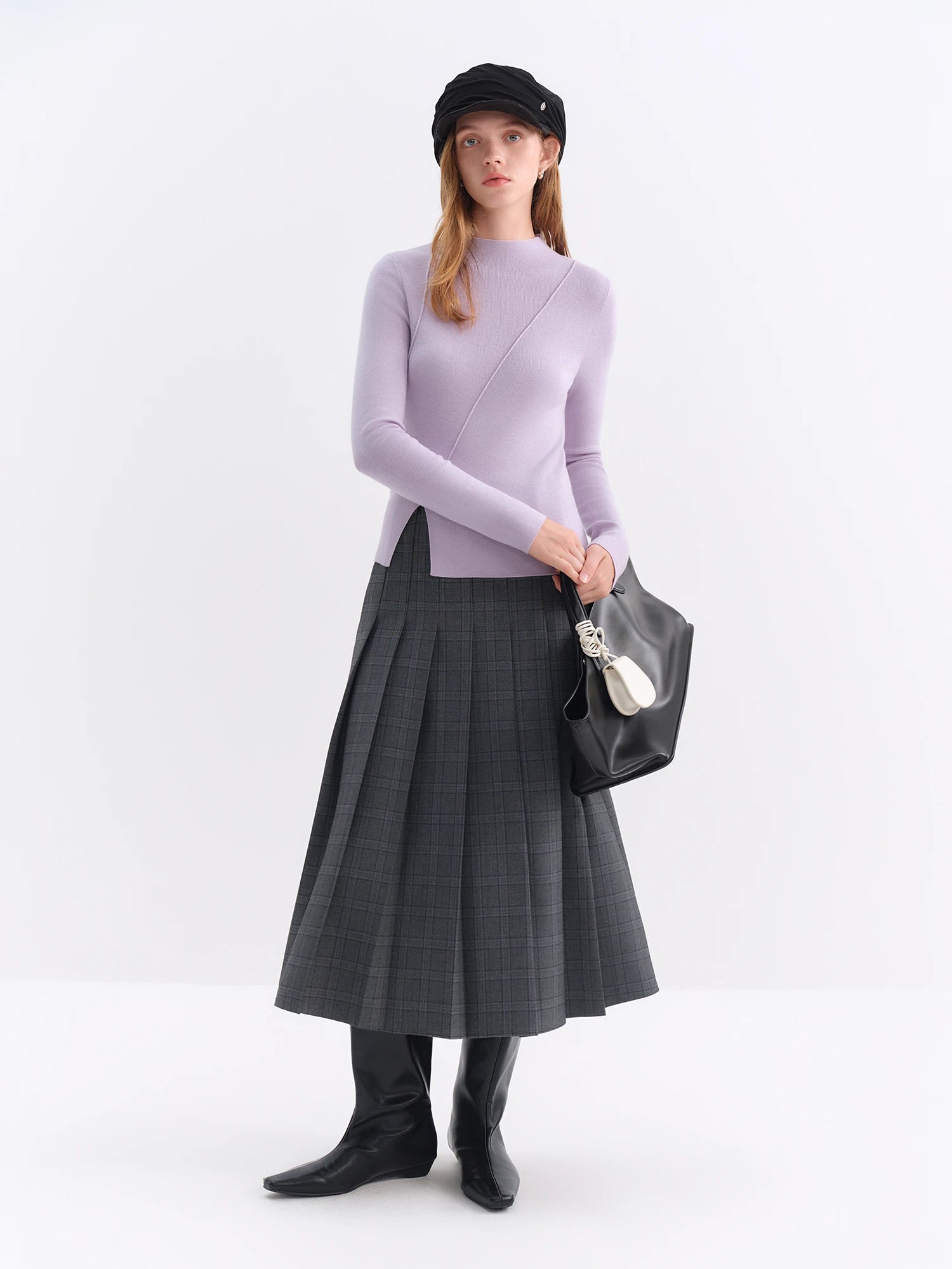 ​FSLE 2025 Winter Women's Mulberry Silk Wool Blend Knit Top - Asymmetric Bias Cut Design Base Layer for Casual Comfort