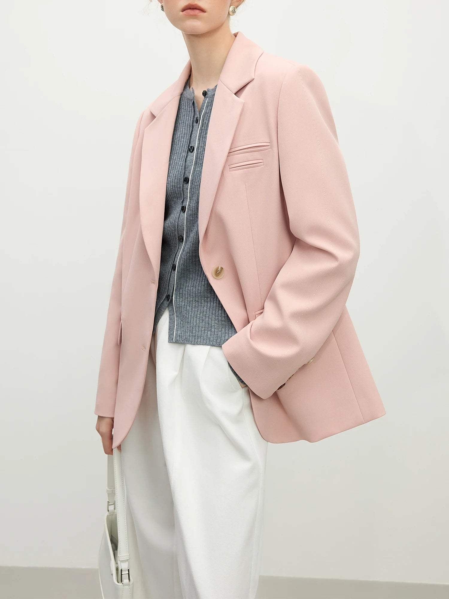 FSLE Pink Grey Elegant Style Casual Blazer Jacket for Women 2025 Spring New Design Versatile Streetwear Chic Outfits 25FS11224