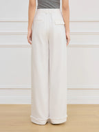 FSLE Women Beige Commuter Long Trousers Pleated Design All-Match High Waist Wide Leg Casual Pants Spring Trouser 25FS11049