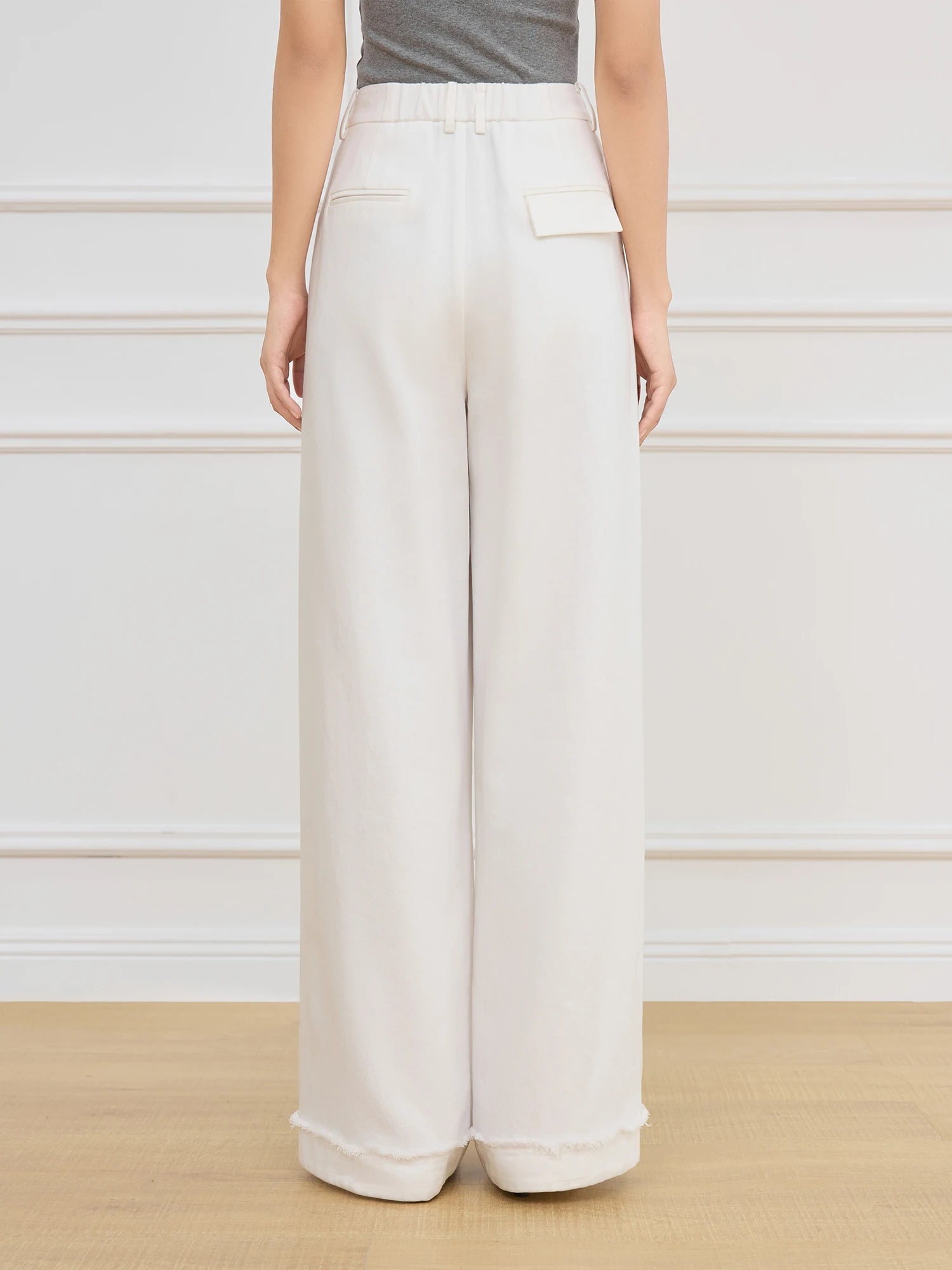 FSLE Women Beige Commuter Long Trousers Pleated Design All-Match High Waist Wide Leg Casual Pants Spring Trouser 25FS11049