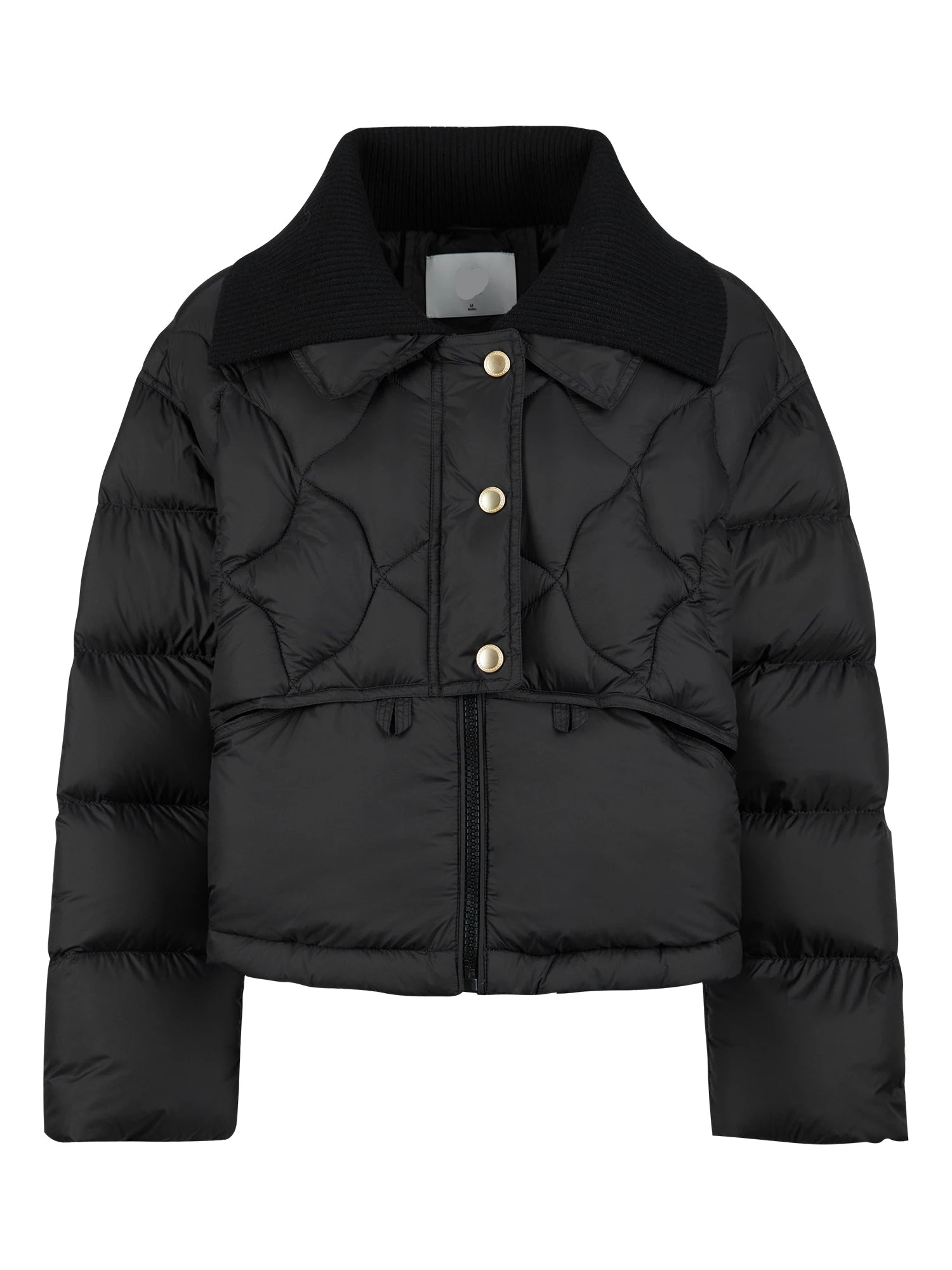 FSLE 126G Filling Amount Women Short Black Down Jackets Knit Neck Design Female Winter Lightweight Beige Down Coat 24FS14203