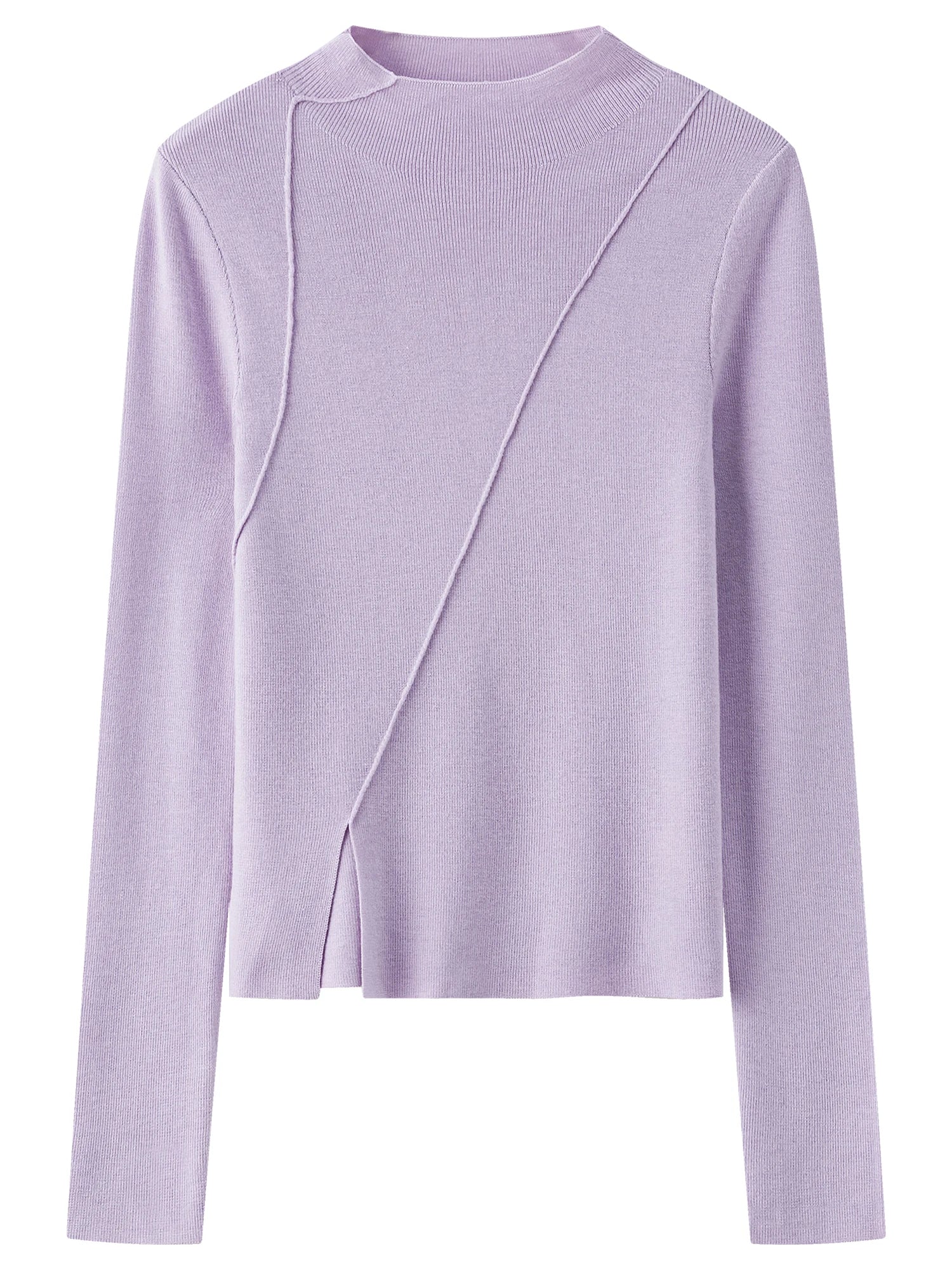 ​FSLE 2025 Winter Women's Mulberry Silk Wool Blend Knit Top - Asymmetric Bias Cut Design Base Layer for Casual Comfort