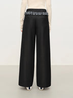 FSLE Knit Waistband Wood Grain Hem Women's High-Rise Straight-Leg Casual Fall Winter 2025 New Arrival Soft Drape Casual Pants