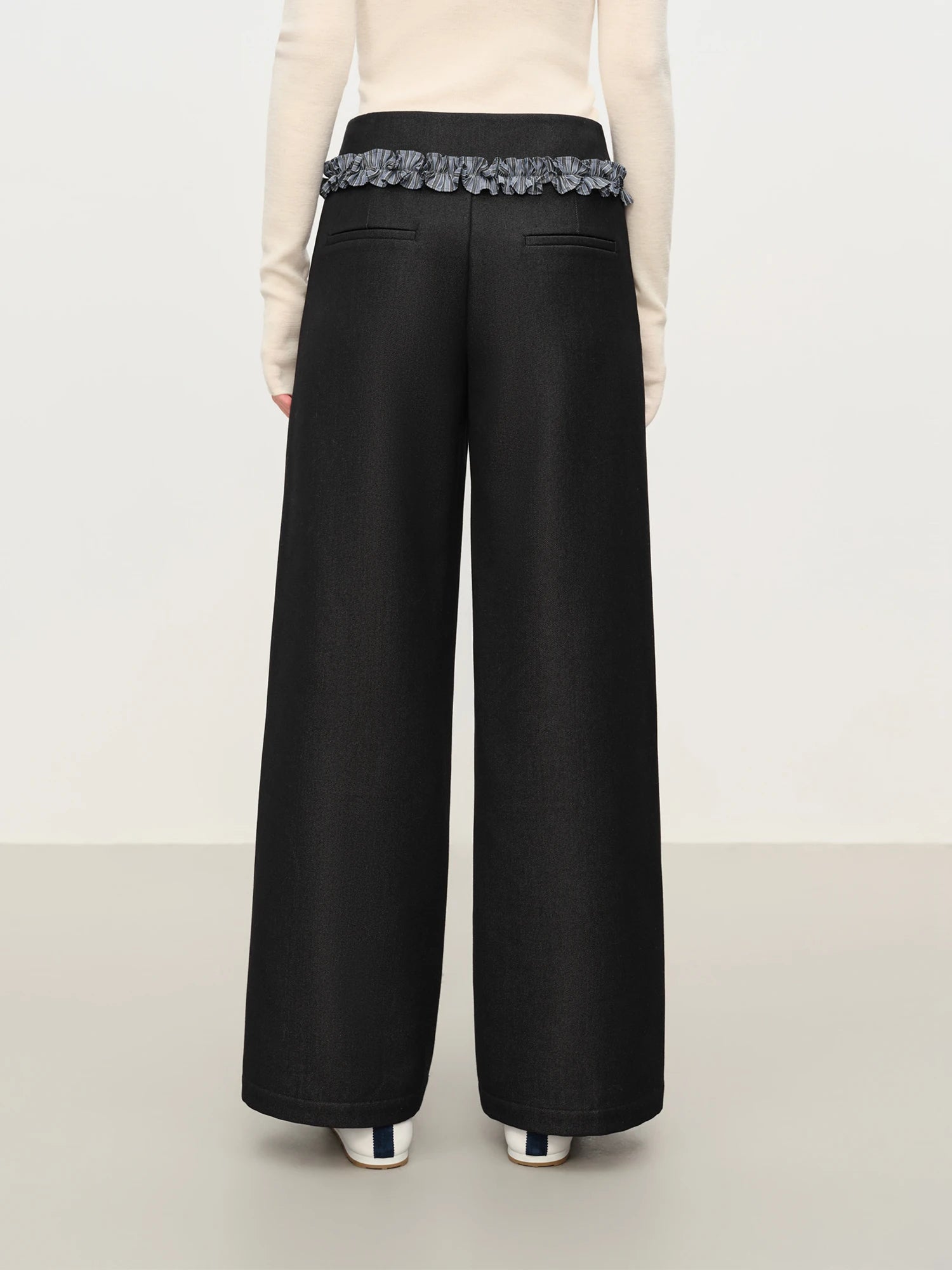 FSLE Knit Waistband Wood Grain Hem Women's High-Rise Straight-Leg Casual Fall Winter 2025 New Arrival Soft Drape Casual Pants