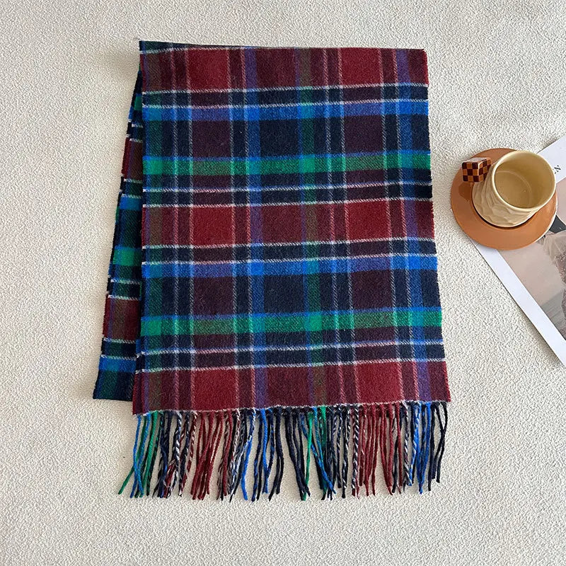 USPOP  Wool blended plaid scarf for Women Korean style shawl student soft warm neck scarf