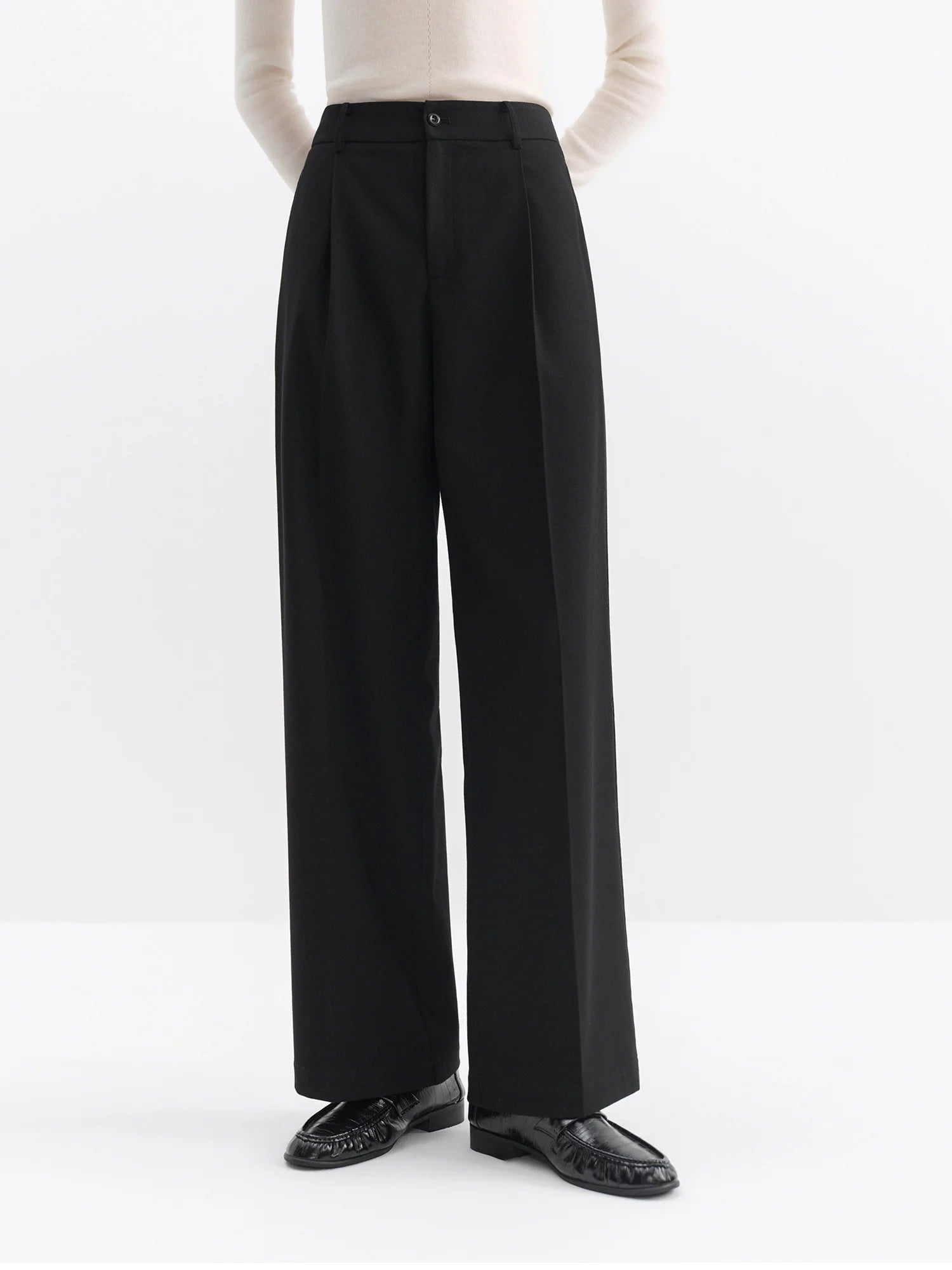 FSLE Women's High-Waisted Straight Leg Trousers 2025 New Flared Pants for Office Women Palazzos Classic Black Work Chic Pants