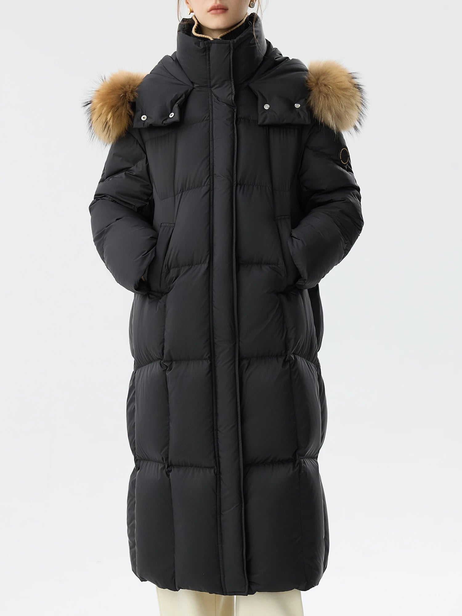 FSLE 225.07G Filling Amount Long Fur Collar Down Jacket for Women Winter 2024 New Thickened Over-the-knee Warm Coat 24FS14205