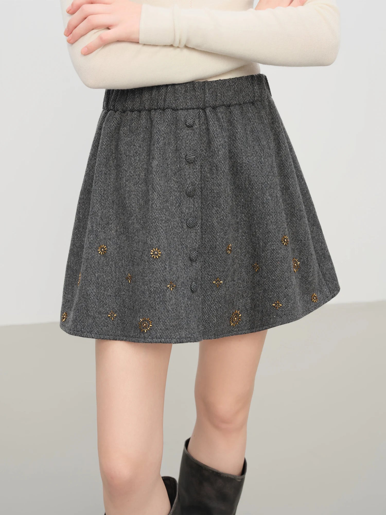 FSLE【Premium Series】Wool Embroidery Patchwork Tweed Coat Women 2025 Winter New Jacket Turn Down Collar Commuting Age-reducing